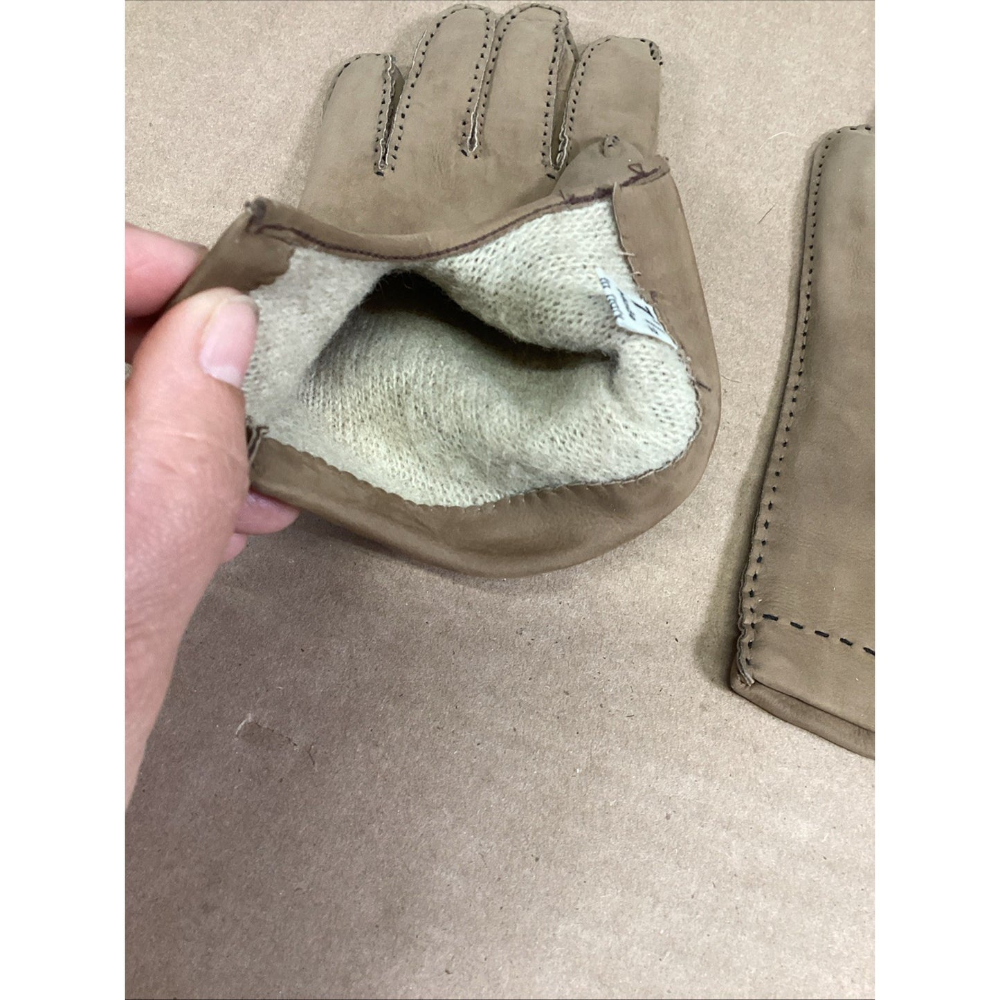 Vintage FAUX LEATHER Gloves Handsewn Driving Winter Wool Lined - Size 7.5