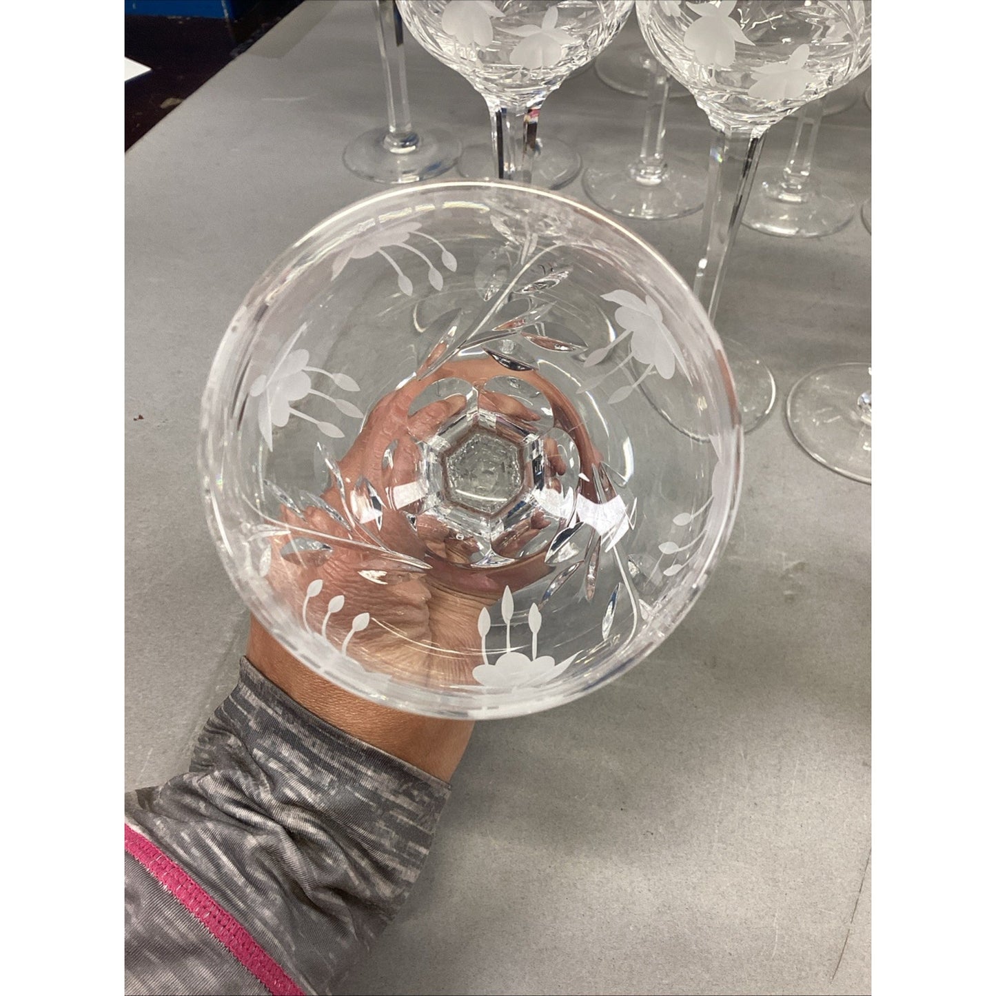 27 Glass Champagne, Red & White Wine Glasses & Water Glasses w/ Frosted Flowers