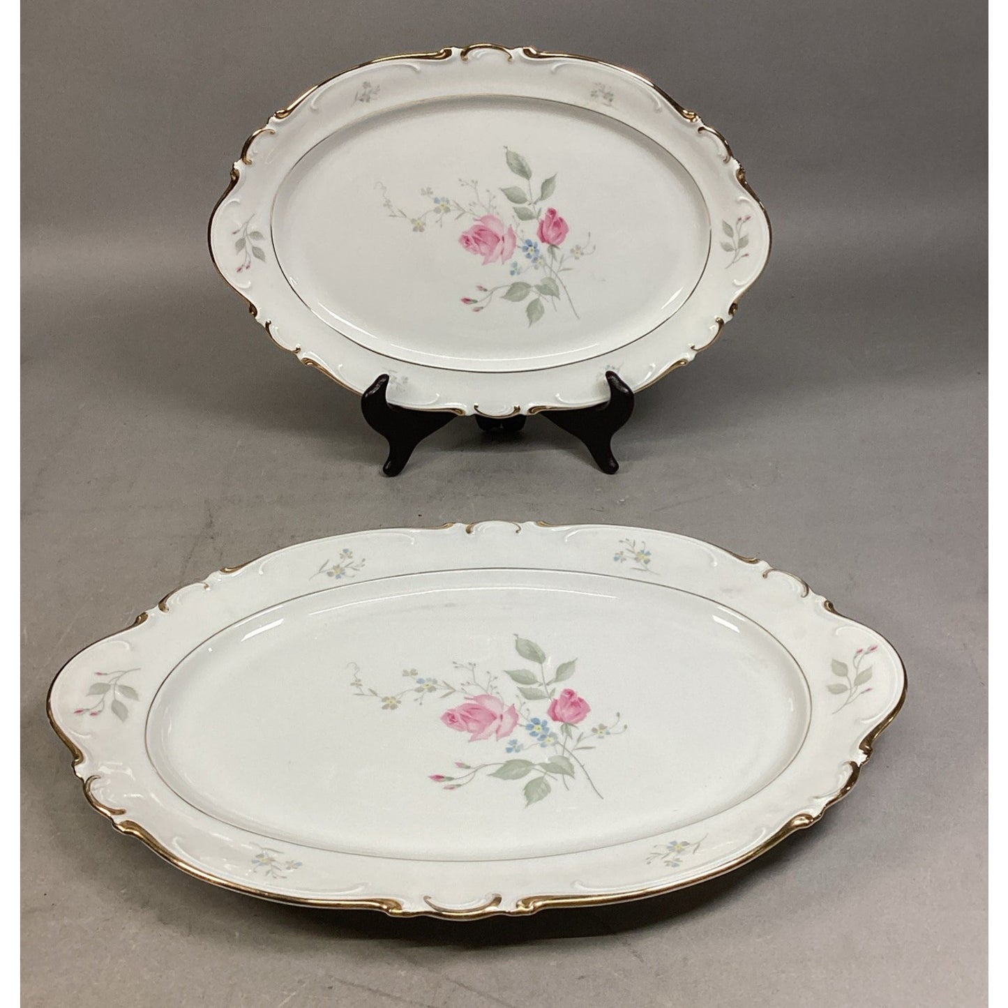 Set Of 2 Heinrich & Co. Selb Pink Floral Serving Platters - Bavaria Germany