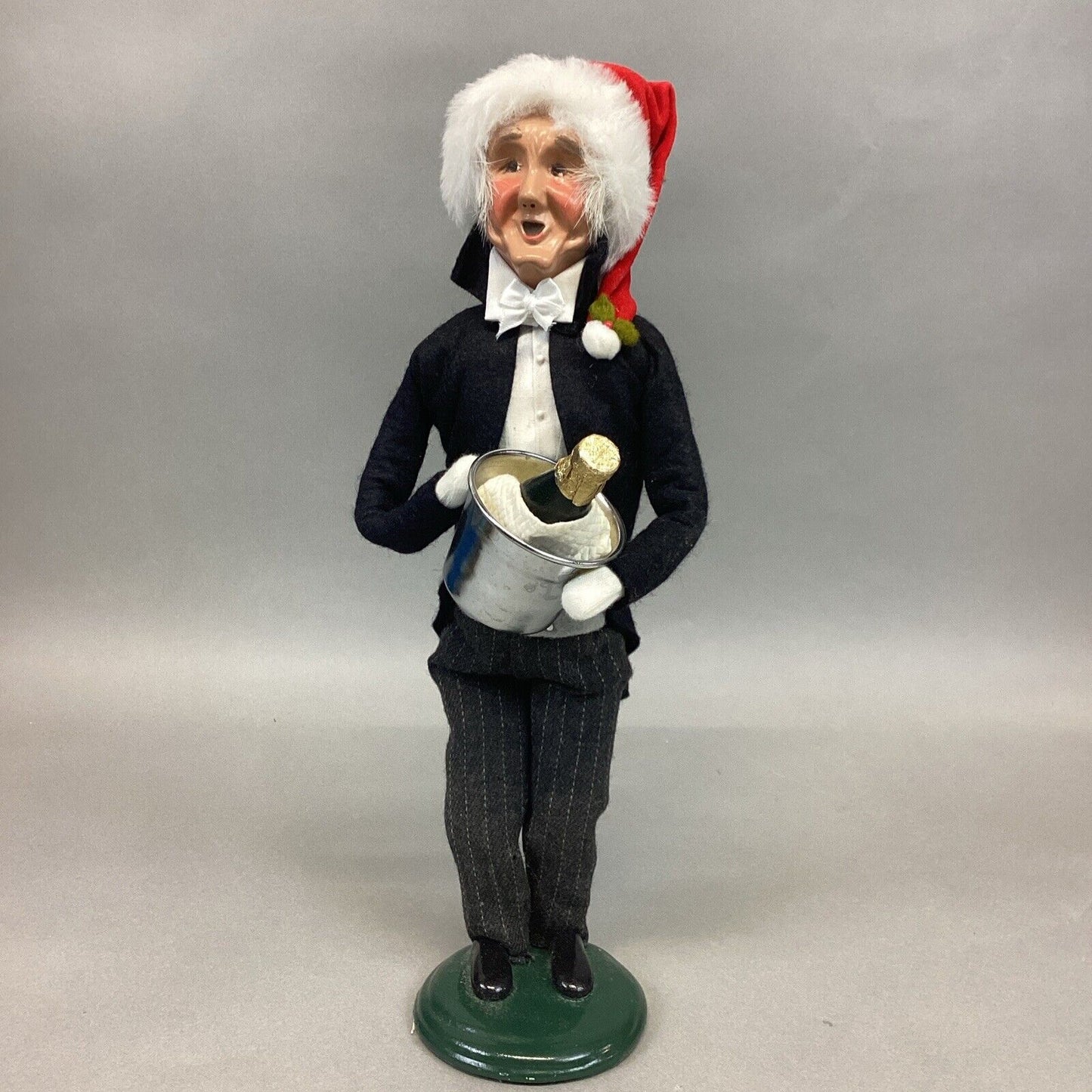 Byers Choice 1999 Caroler Man Butler w/ Santa Hat Holding Ice Bucket & Champagne