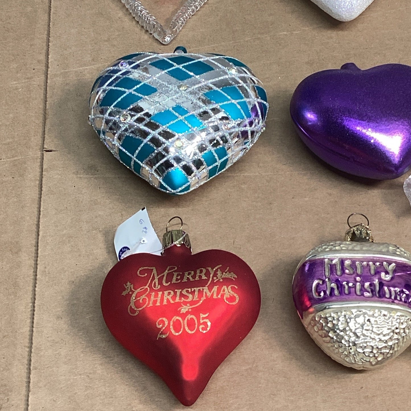 Lot Of 9 Heart Christmas Ornaments And 1 Star Wand Ornament