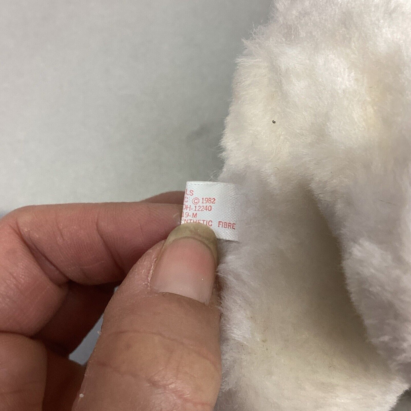 Vintage 1982 White Polar Bear Cub Plush Toy With Red Ribbon