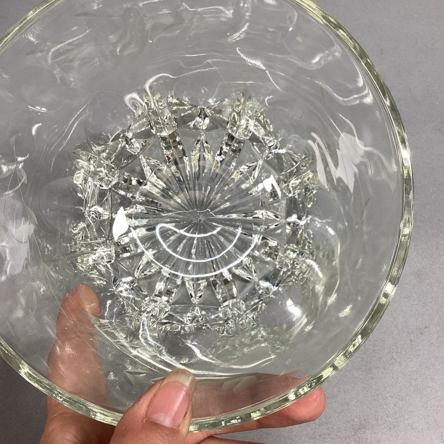 Heavy Lead Glass Vase / Bowl / Ice Bucket w/ Etched Leaves