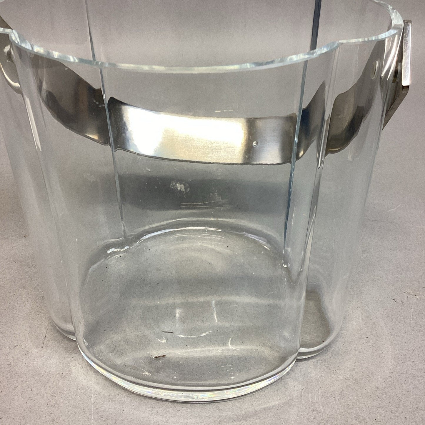 Vintage Glass Lobed Ice Bucket with Chrome Handle - 6x5x6”