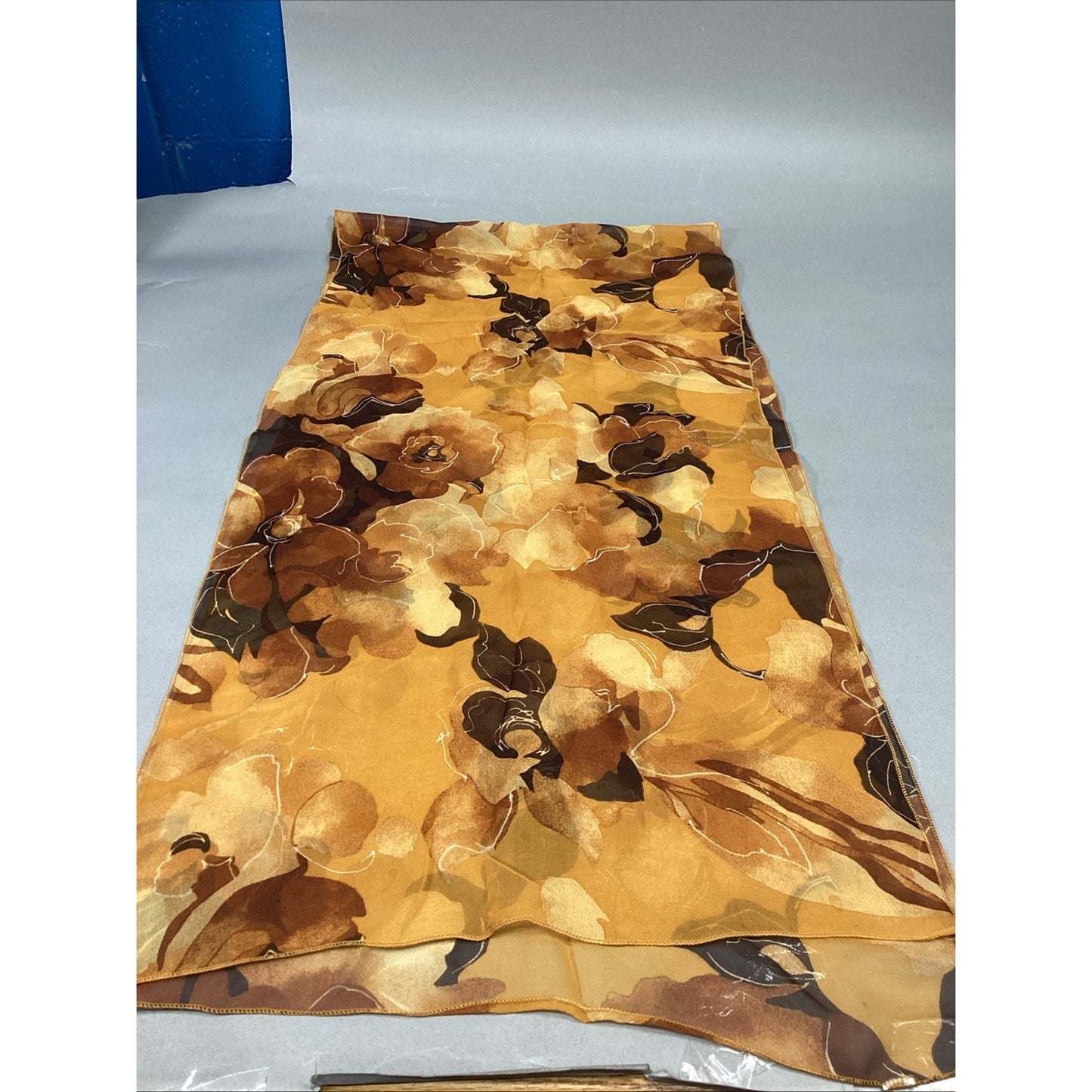 100% Silk Yellow Sheer Floral Scarf - 60x15”