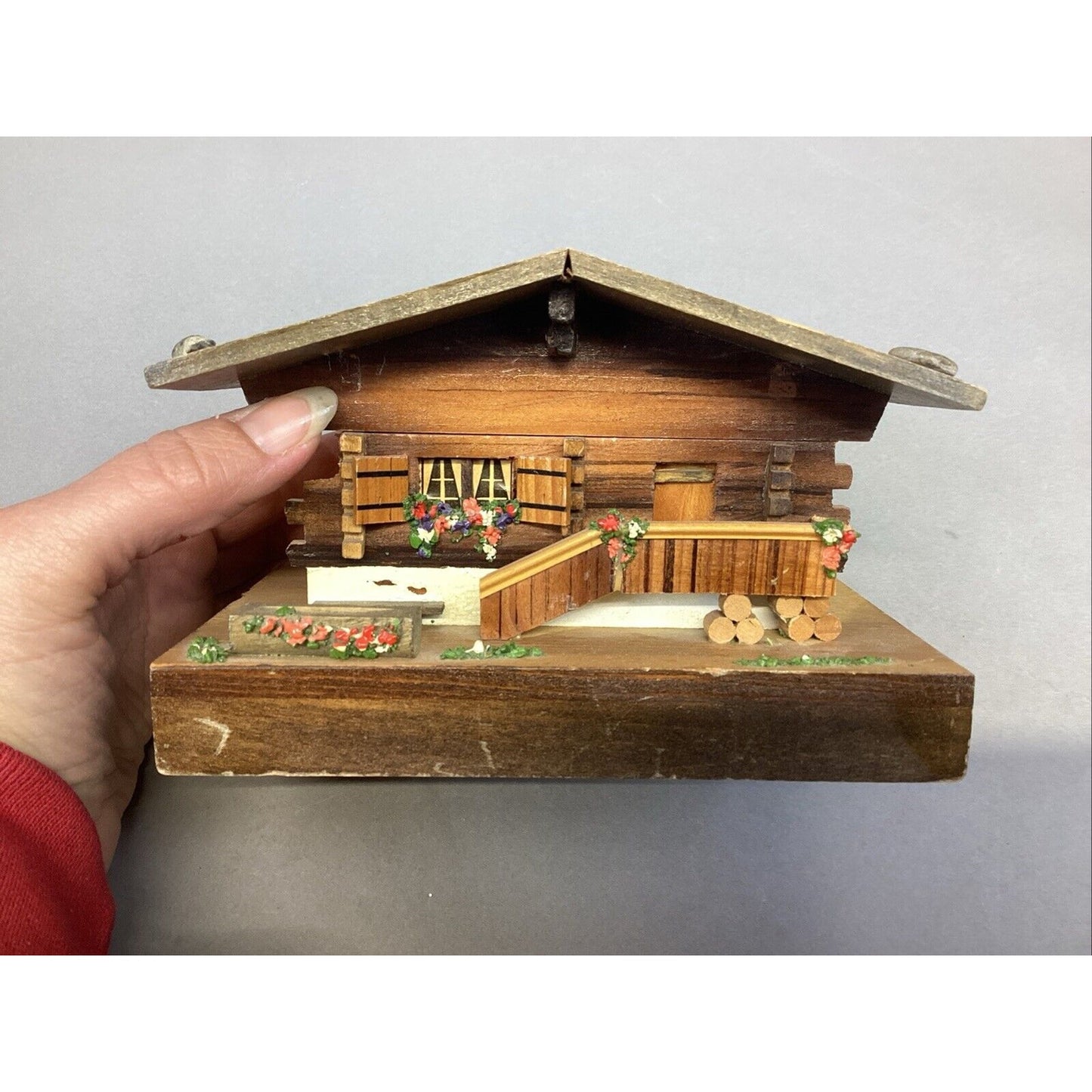 Antique German Swiss Chalet Wooden Cottage Music Box - Arrivederci Roma #190