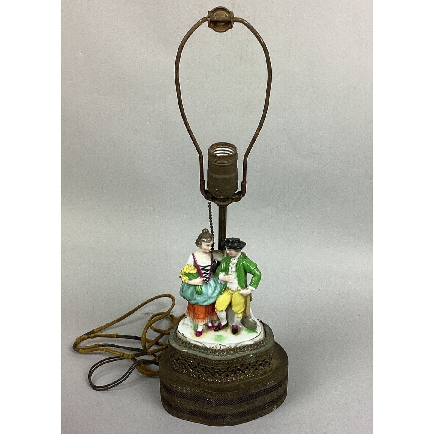 Vintage German Ceramic Porcelain Lamp - Man And Woman - 18.5”