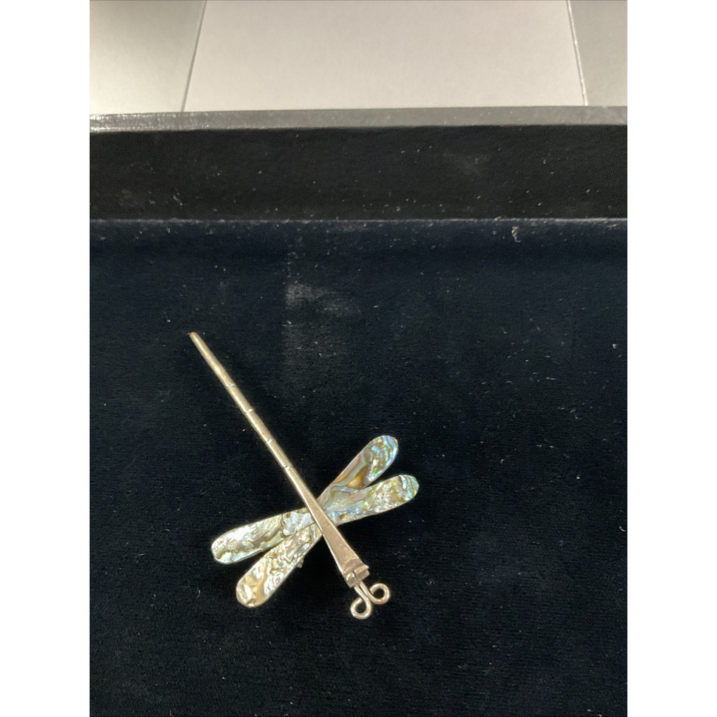 Vintage Artisan Dragonfly Brooch Mexico w/ Abalone Shell Wings Pin