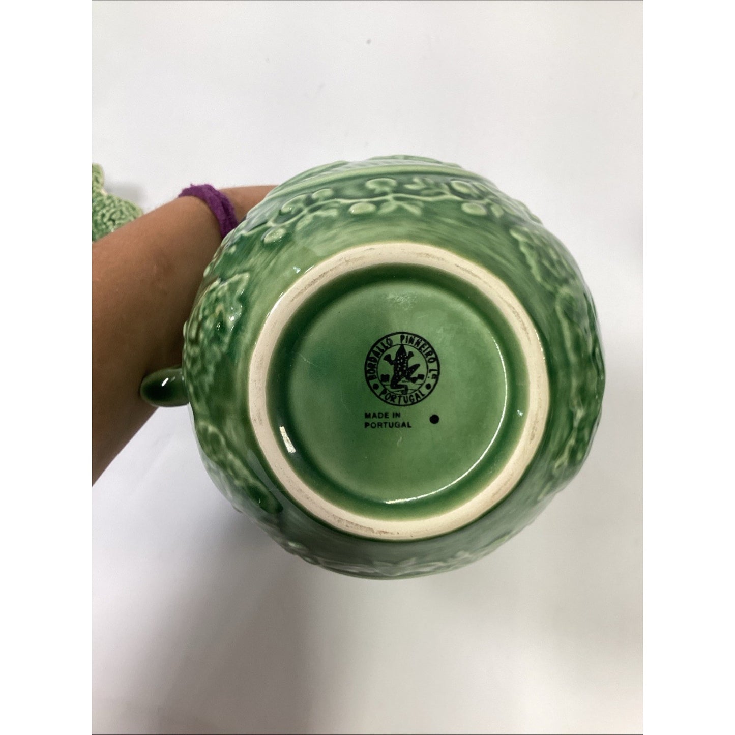 Vtg Bordallo Pinheiro Pitcher Majolica Portugal Rabbits Lattice Ceramic Cottage