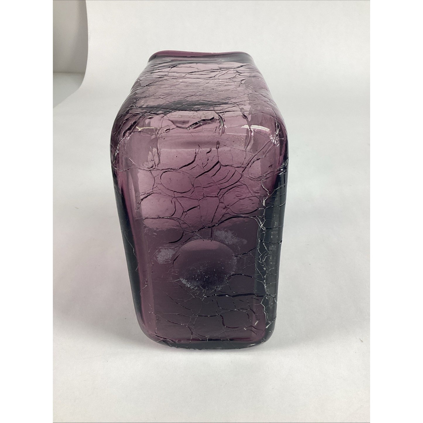 Hand Blown Crackled Glass Purple Amethyst Purse Decorative Vase