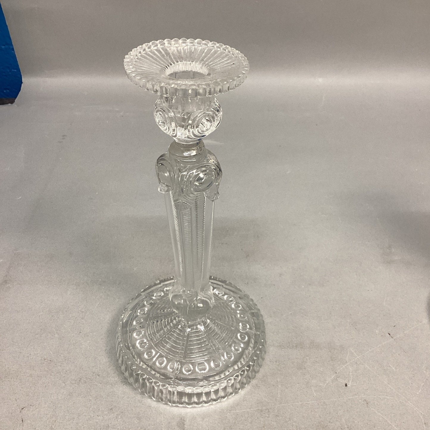 Elegant Antique Bayel Louis XV Candlestick 8.5" Clear Pressed Glass
