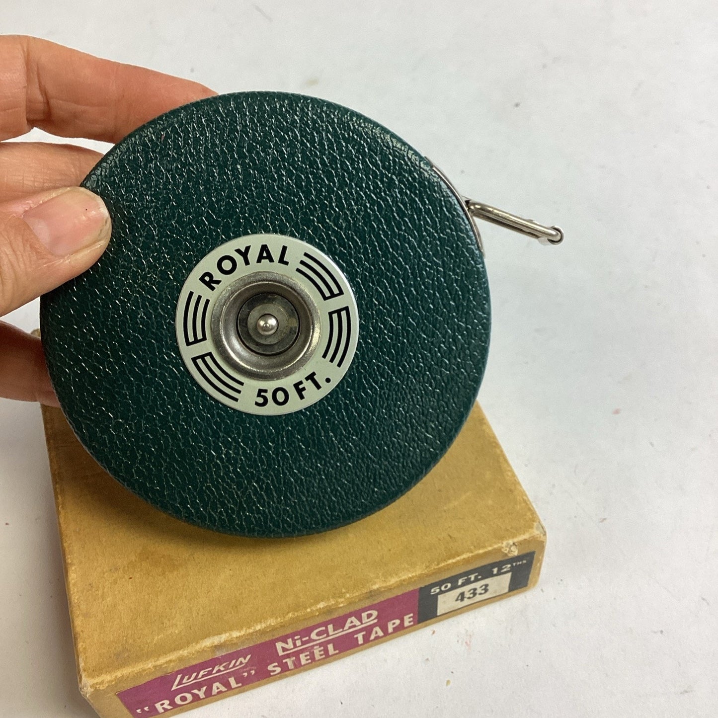 Vintage Lufkin Ni-Clad Royal Steel Tape #433 - 50 Ft - W/ Instructions & Box