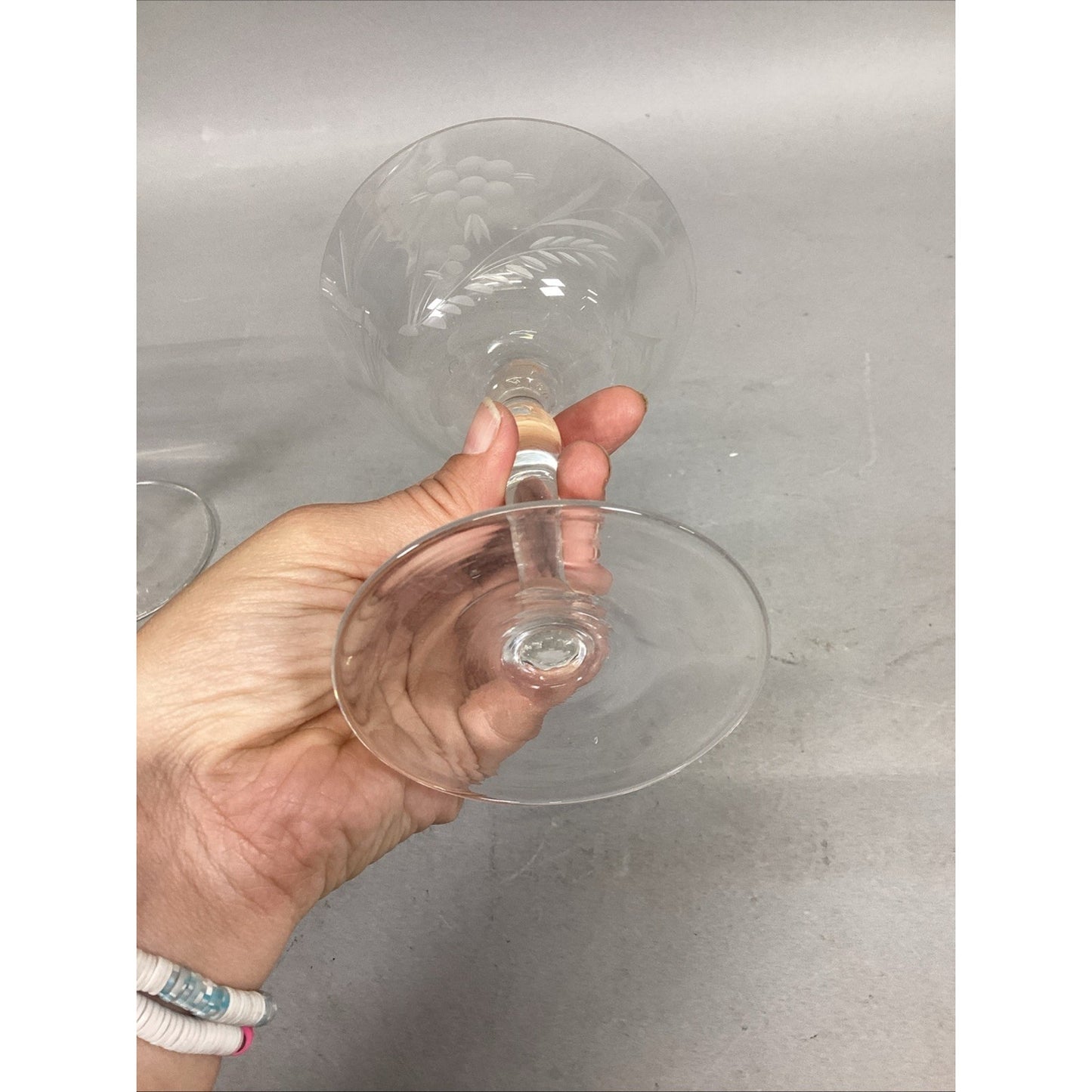 Set Of 4 Floral Etched Glass Champagne Glasses