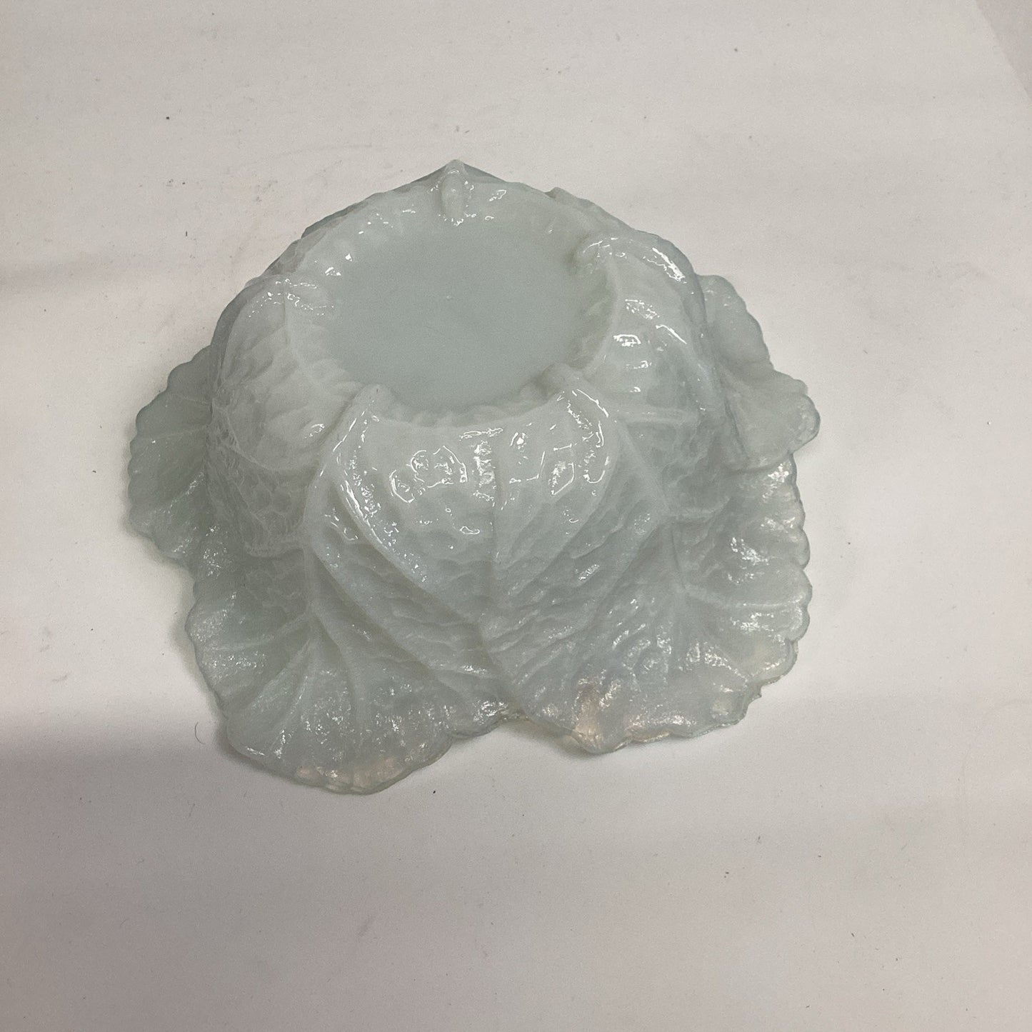 Antique Portieux Vallerysthal White Milk Glass Cabbage Leaf Candy Dish
