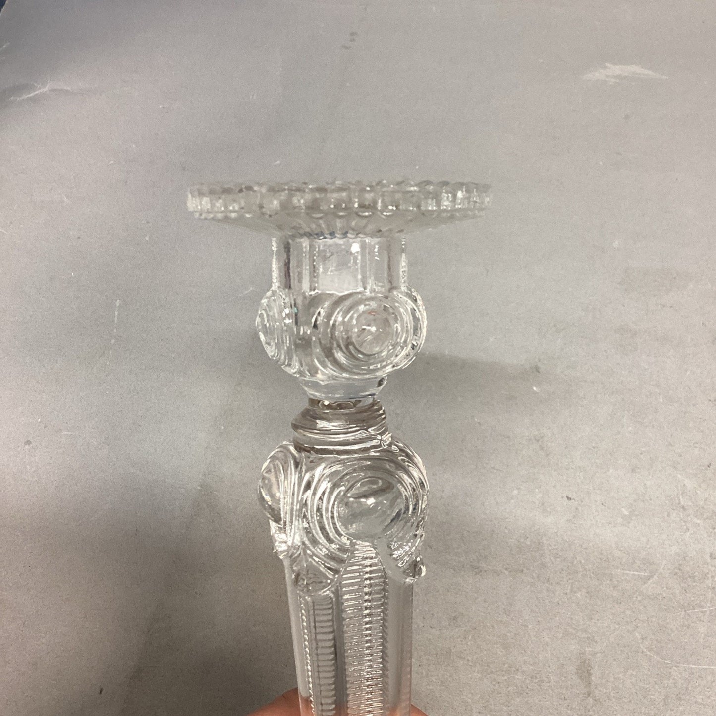 Elegant Antique Bayel Louis XV Candlestick 8.5" Clear Pressed Glass
