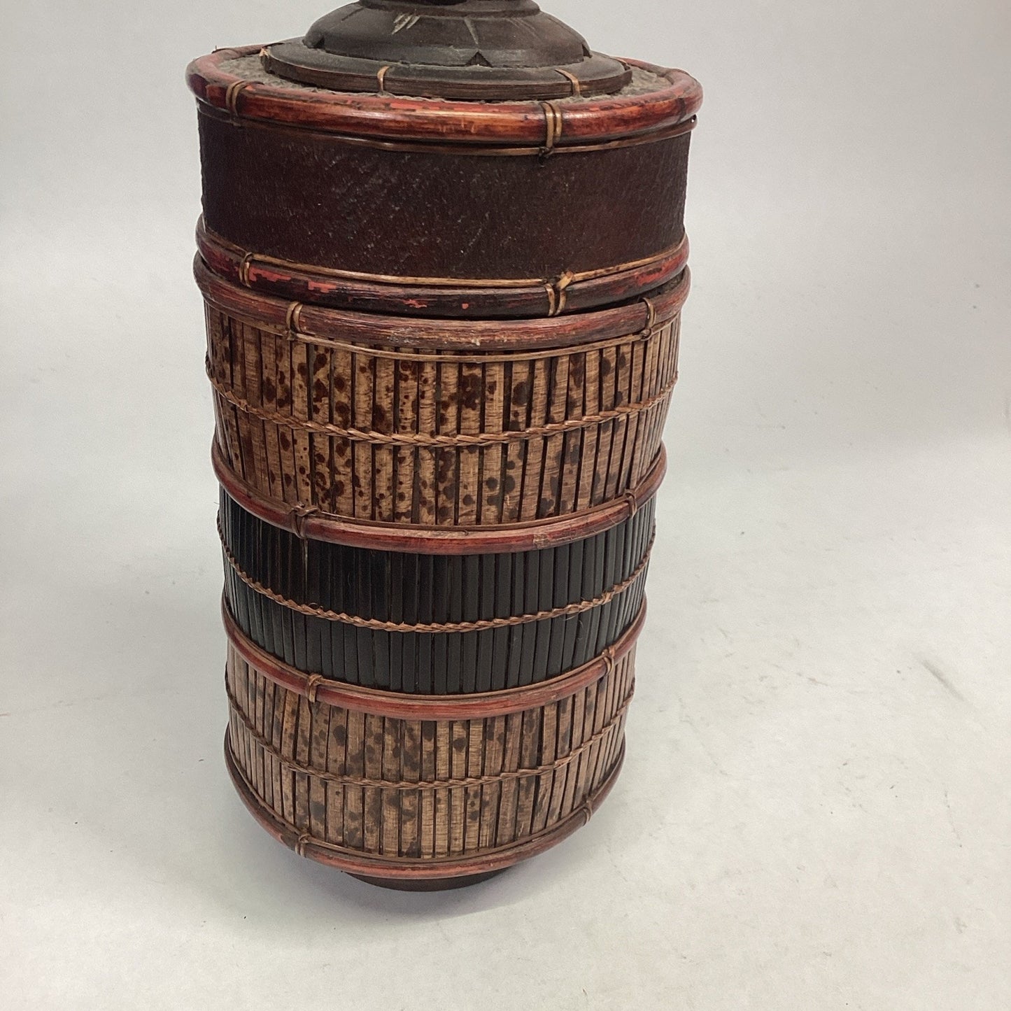 Indonesian / Balinese Handcrafted Carved Bamboo Crane Container With Lid - 12”H