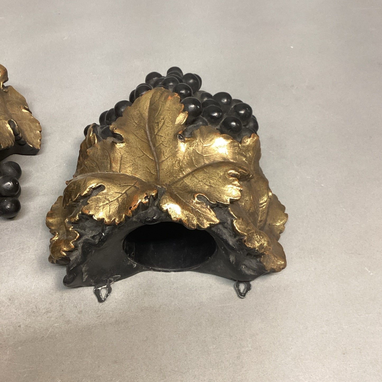 2 Vintage Gold Gilt Plaster Grape Cluster Sconce Wall Pockets