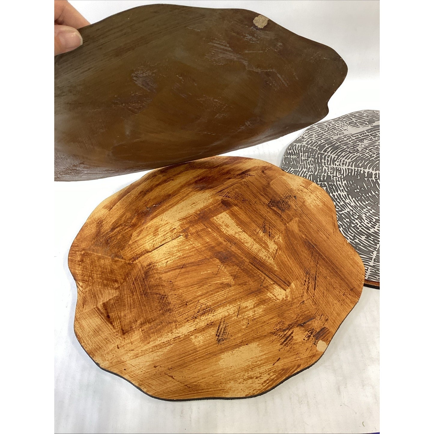 Set Of 4 Kim Seybert Metallic Wood Slice Charger Plates/Placemats - 15x14.5”