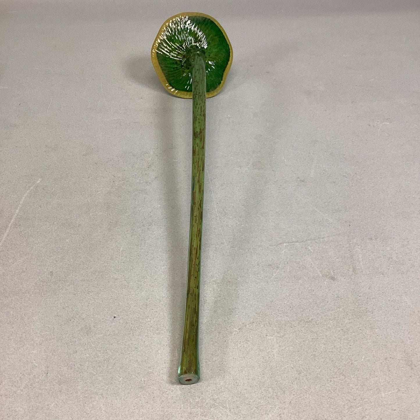 Handblown Yellow Green Red Glass Flower And Stem - 14”L