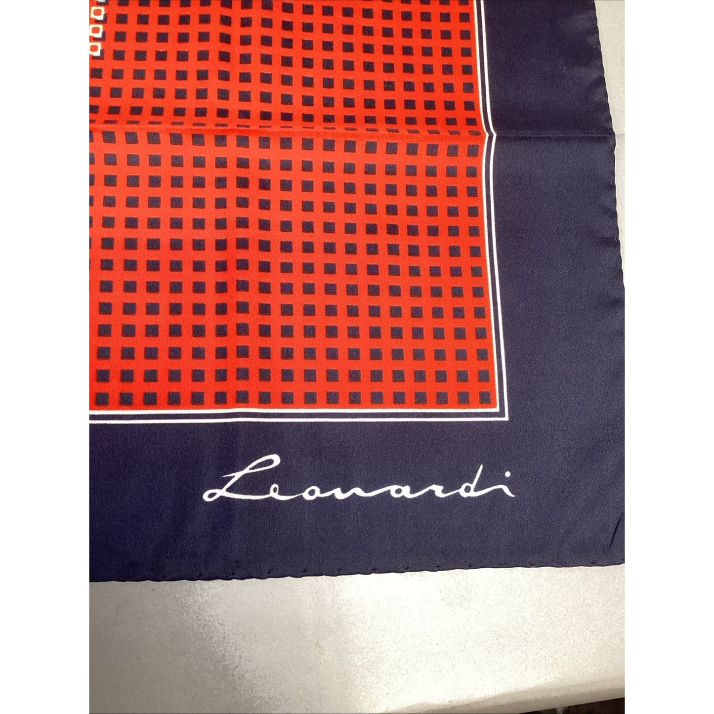 Leonardi Silk Red, White And Blue Scarf - 30x30”