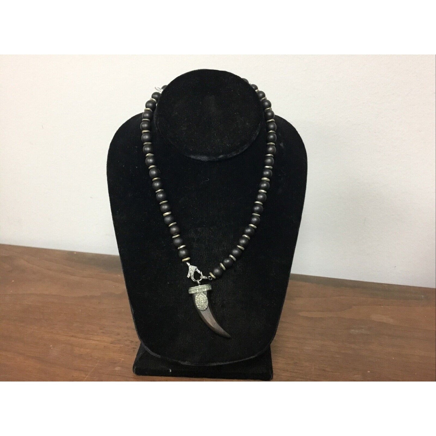 Silver-Tone Wooden Devil Horn-Shaped Pendant Necklace