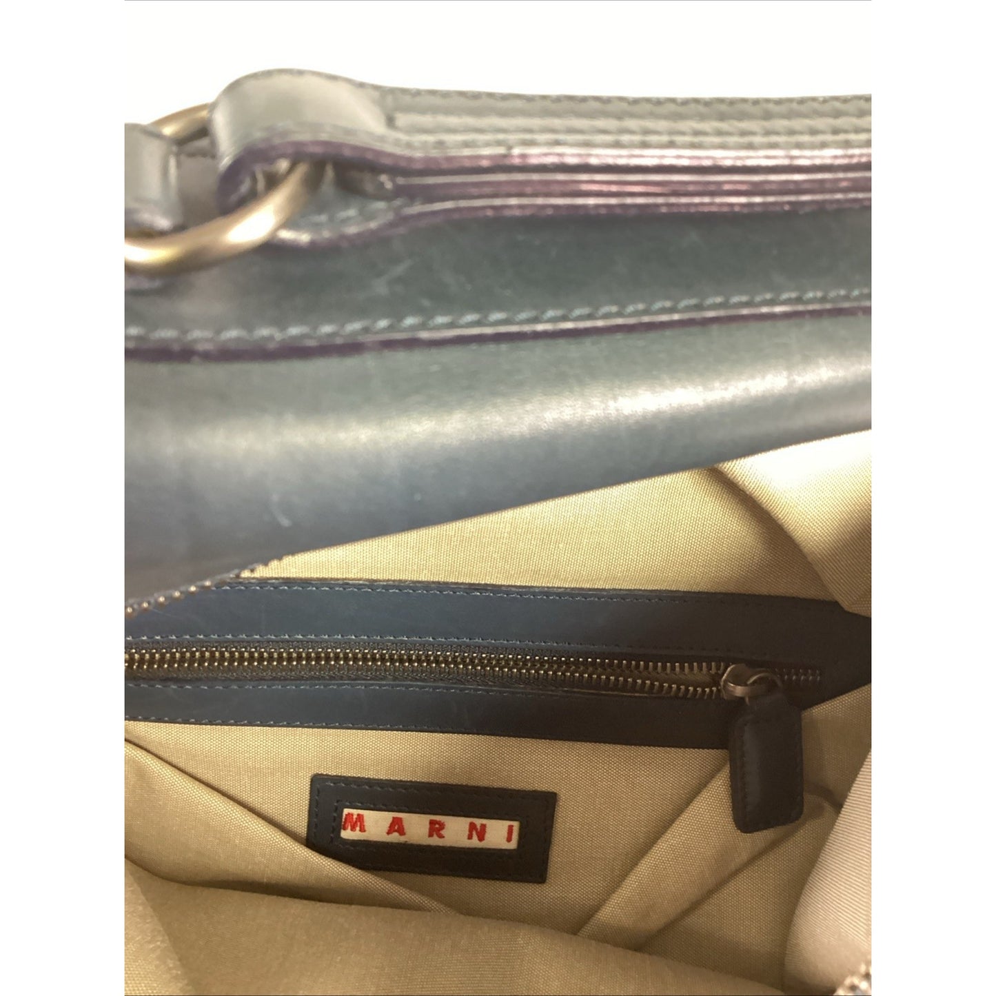 Marni Navy Blue Leather Tote Shoulder Messenger Bag W/ Shoulder Strap/2 Pockets
