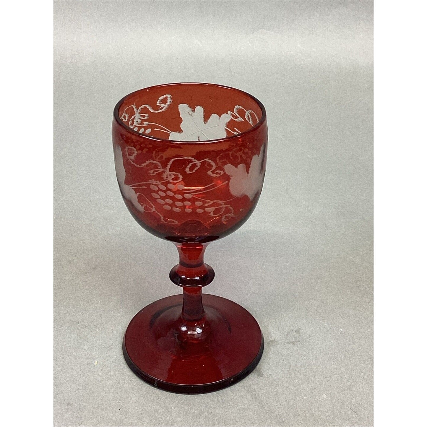 Antique Small Crystal Bohemian Red Ruby Acid Etched Glass - 4.25”