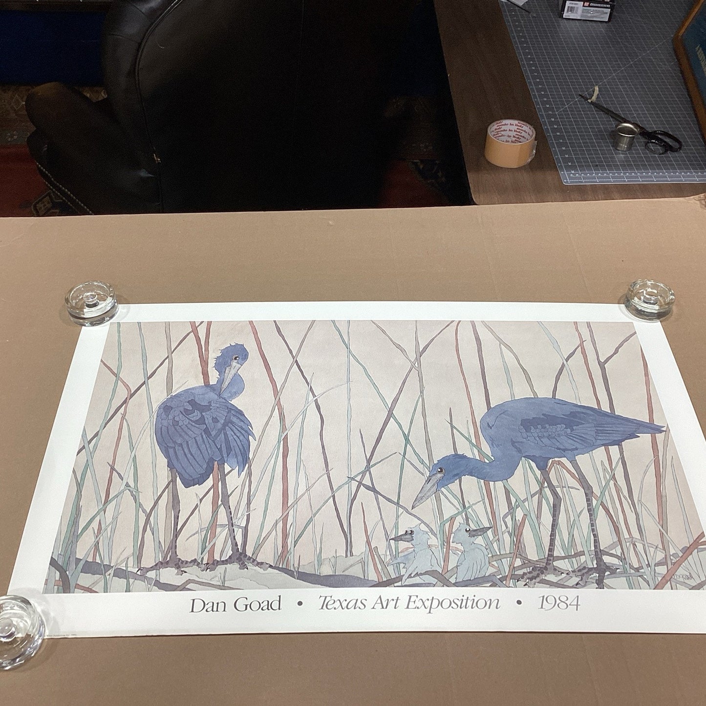 Dan Goad Blue Heron Art Poster Print - 1984 Texas Art Exposition - 33x20.25”