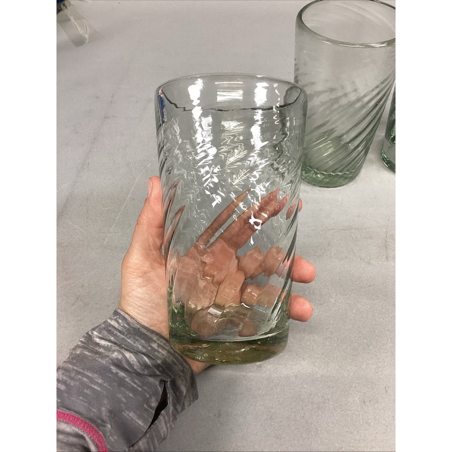 Continental Can Co / Hazel Atlas Green Clear Swirl Glass Tumblers (Set Of 5)