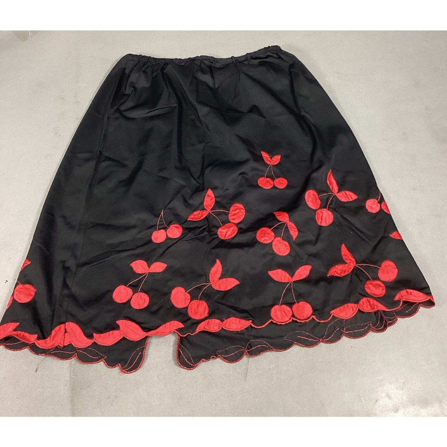 Black Half Slip With Embroidered Red Cherries - Medium