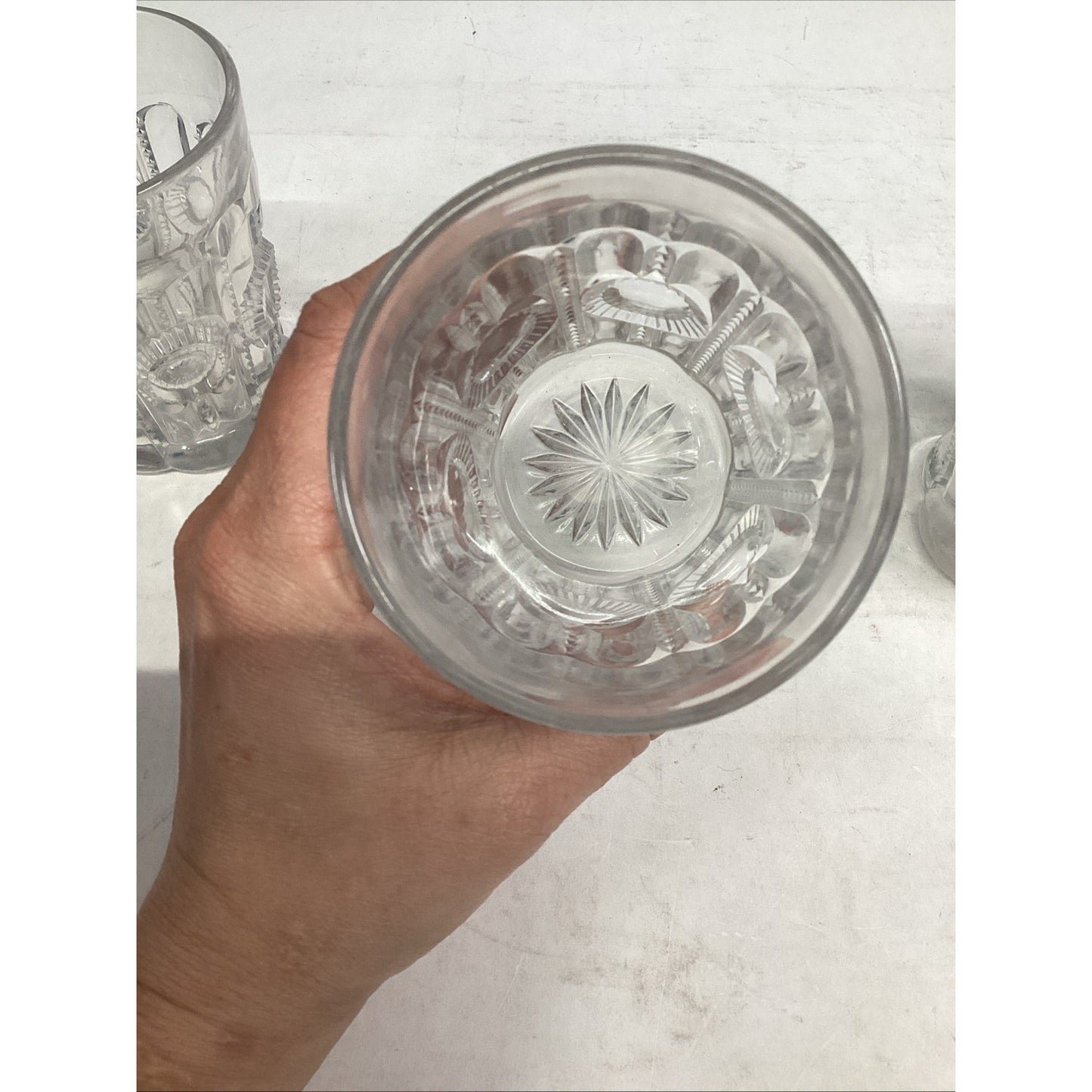 Set Of 4 Vintage Pressed Glassware Drinking Cups - 3.75”H