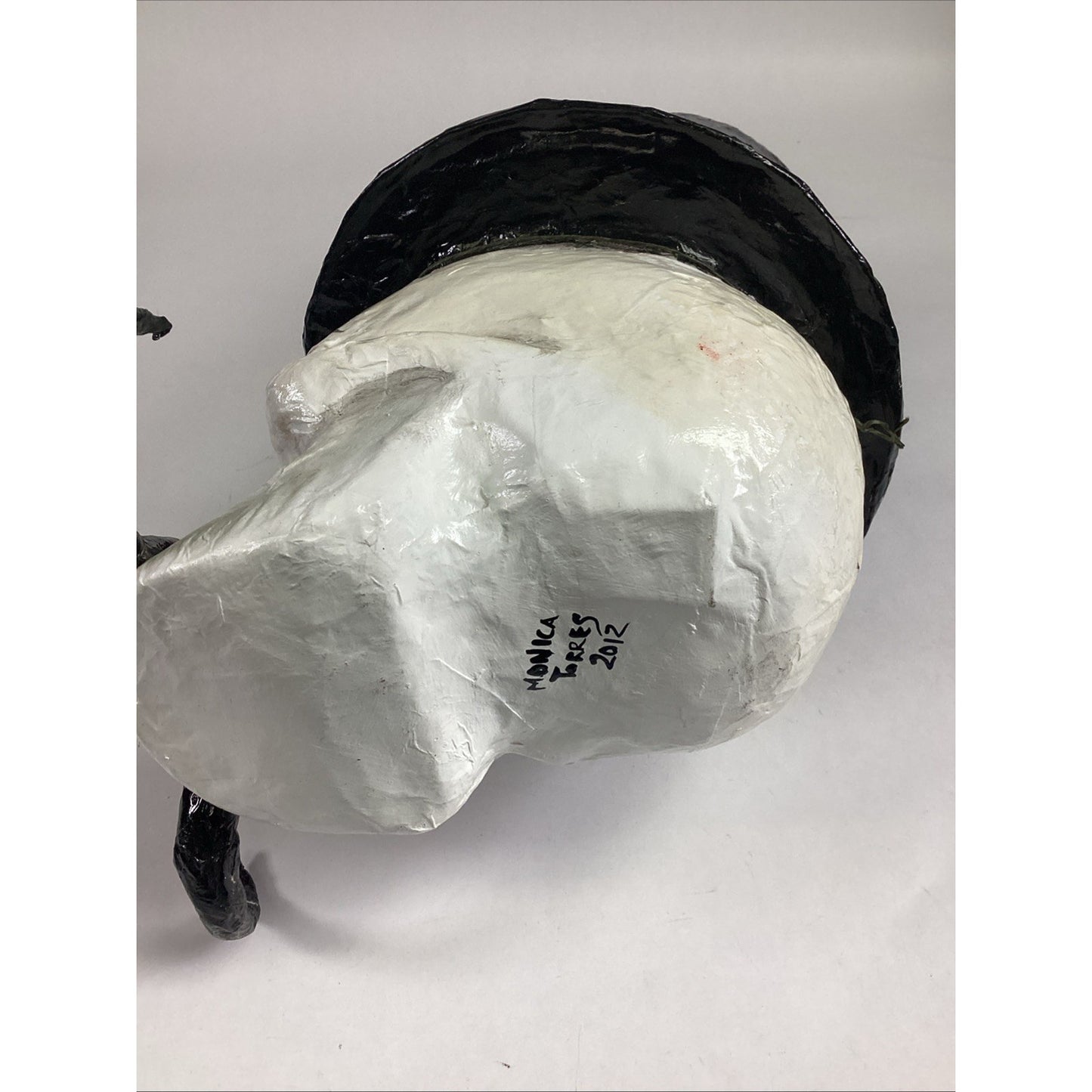 Handmade Day Of The Dead Skull In Top Hat Papier Mache Figure - 14”H