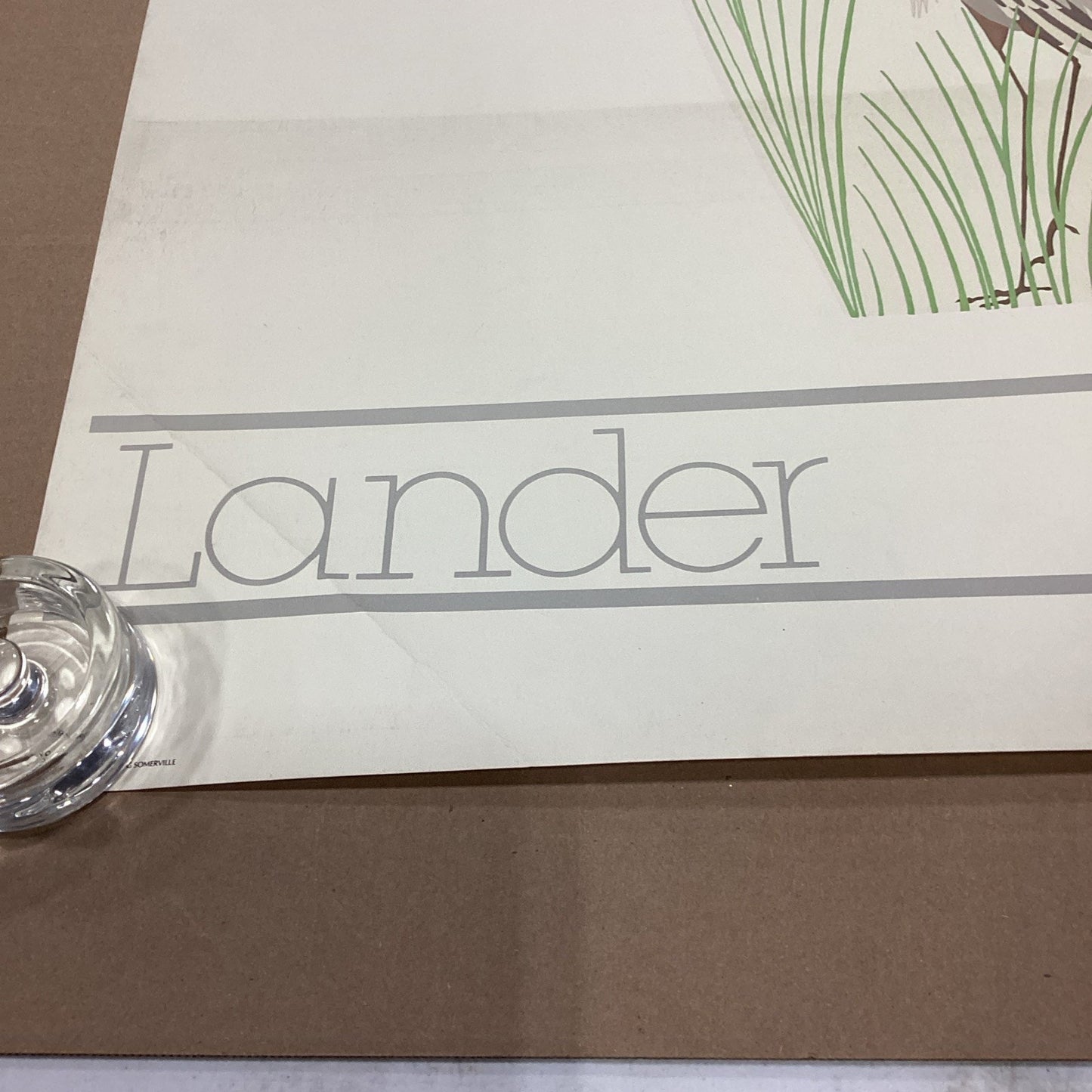 Galerie El Baz Lander - Blue Floral Vase W/ Egret Poster - 39.5x27.25” - 1981