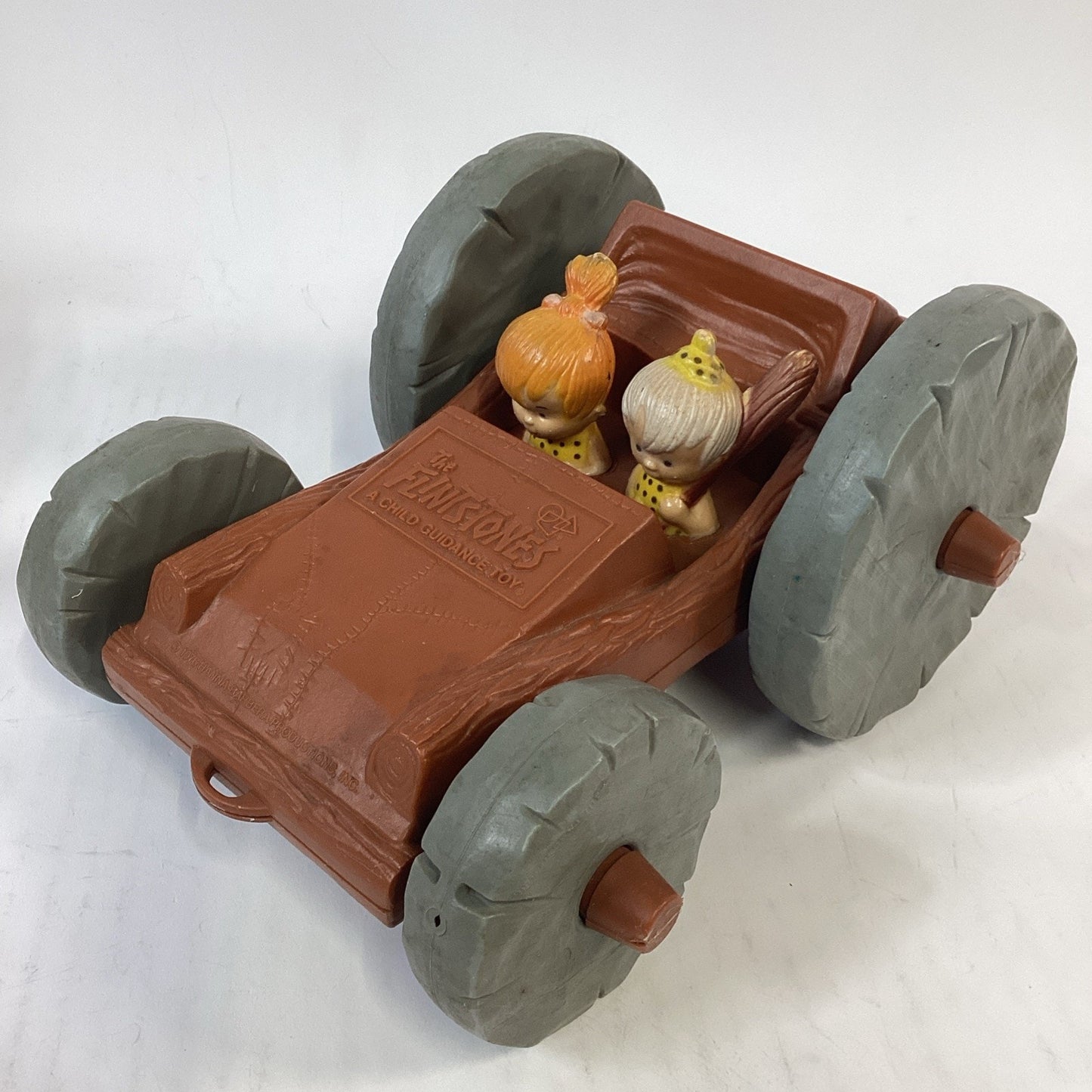 VINTAGE 1976 Flinstones Hanna Barbera Pull Flip Car Toy - Fred/Barney, Bam/Pebs