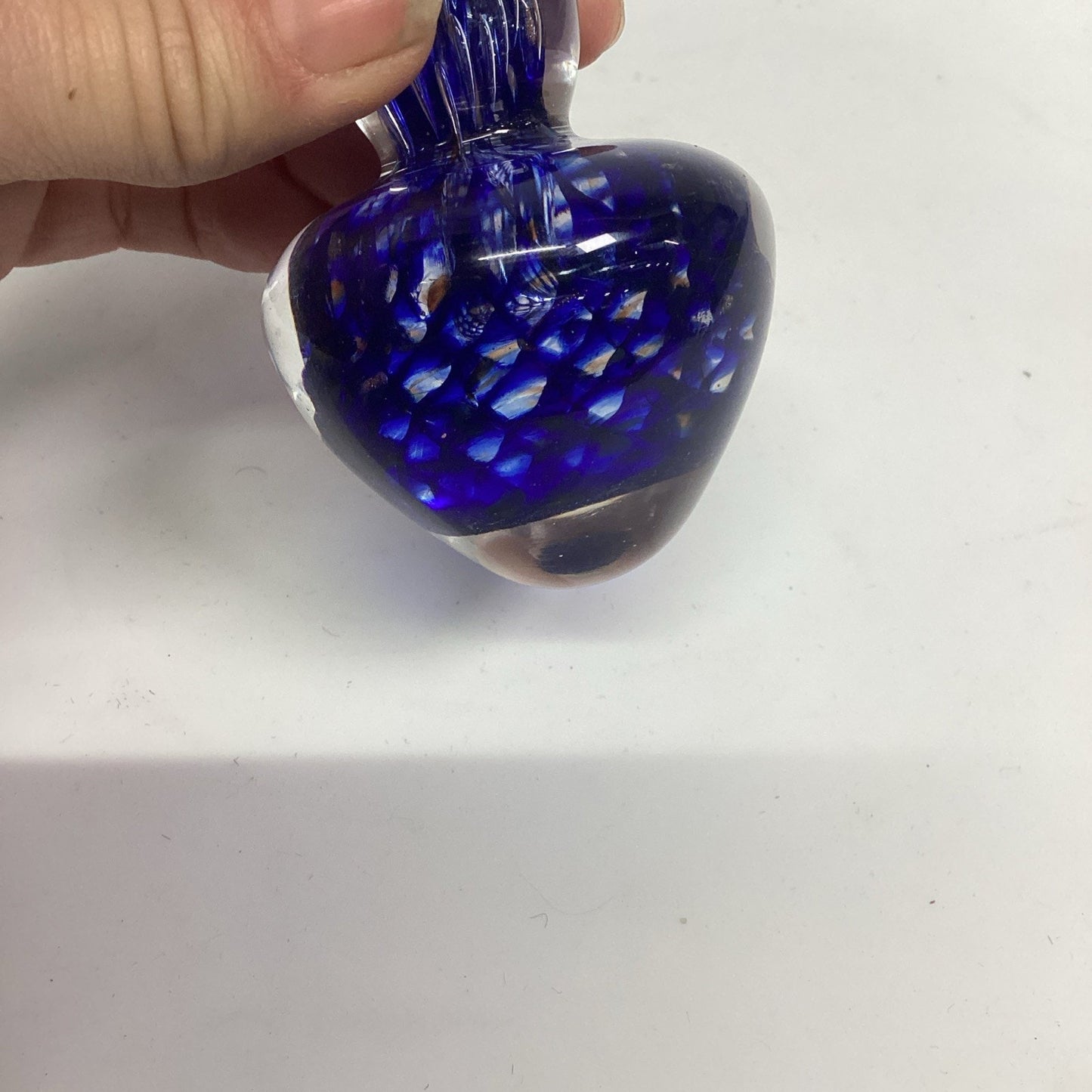Hand Blown Glass Cobalt Blue Swirl Sculptural Paperweight