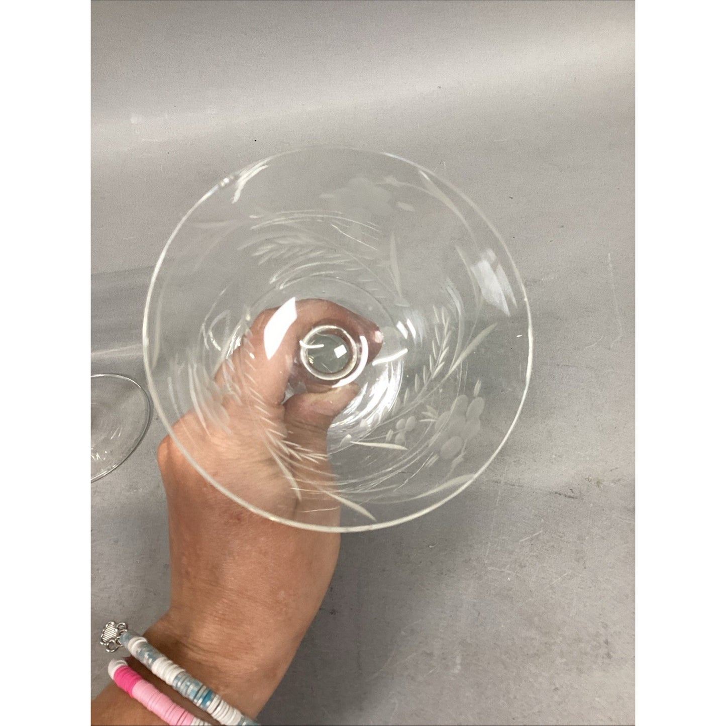 Set Of 4 Floral Etched Glass Champagne Glasses