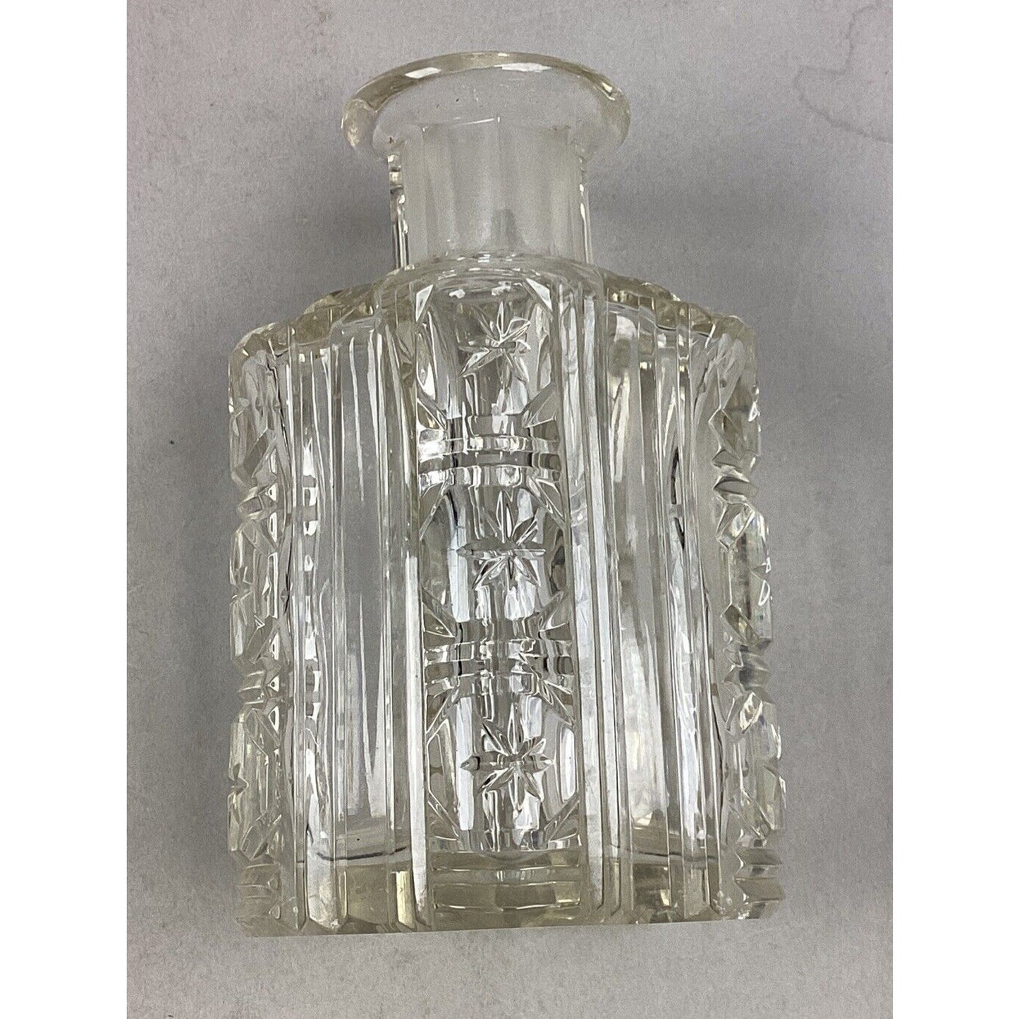 Vintage Cut Glass Whiskey Decanter Without Stopper - Textured Glass - 4.25”