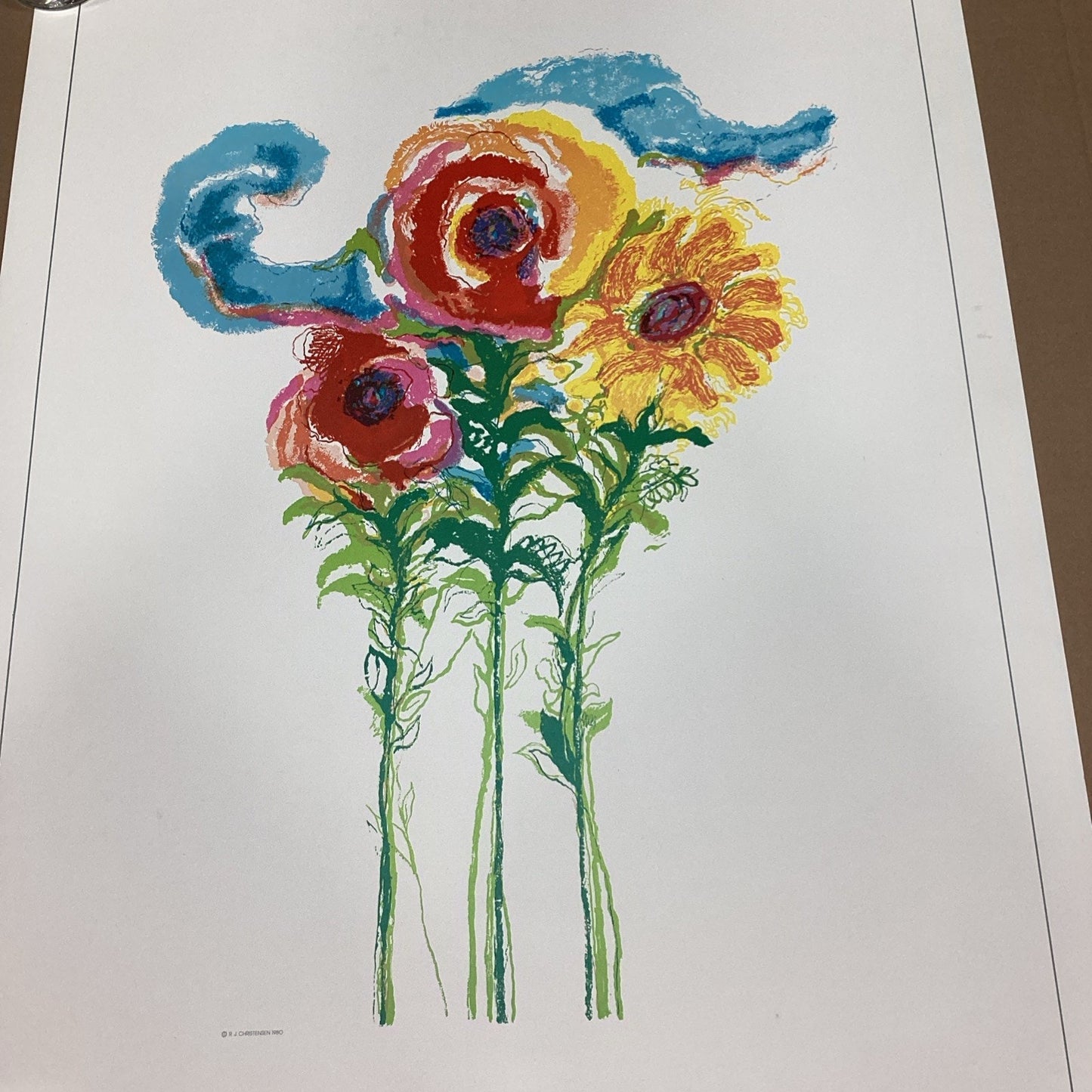 1980 R.J. Christensen Floral Art Poster - 34x22.5”