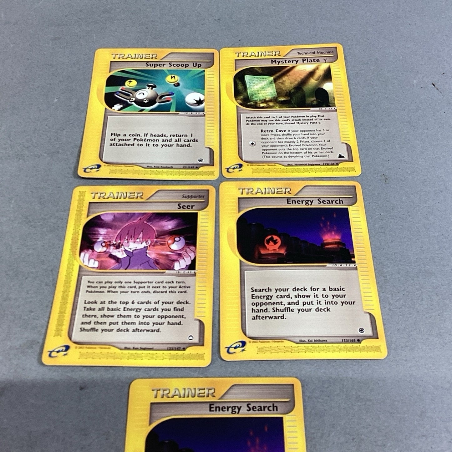 5 Pokémon Trainer Cards - Super Scoop Up, Mystery Plate, Seer & Energy Search