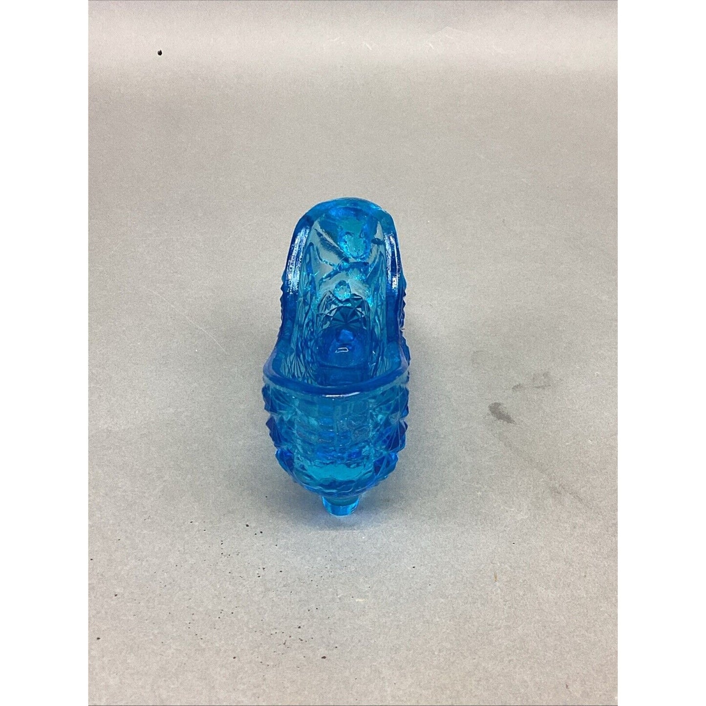 Vintage Fenton Button & Daisy Pattern Glass Blue Slipper Figurine