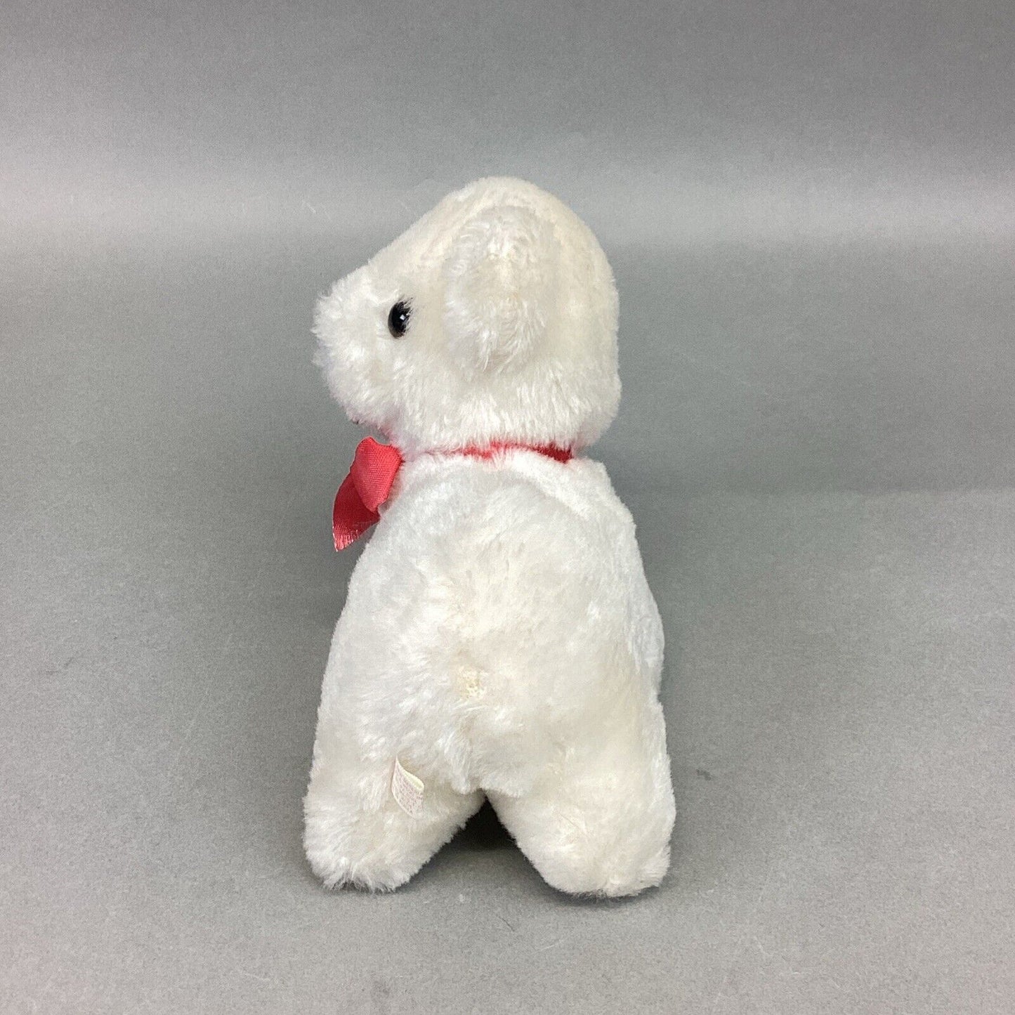 Vintage 1982 White Polar Bear Cub Plush Toy With Red Ribbon