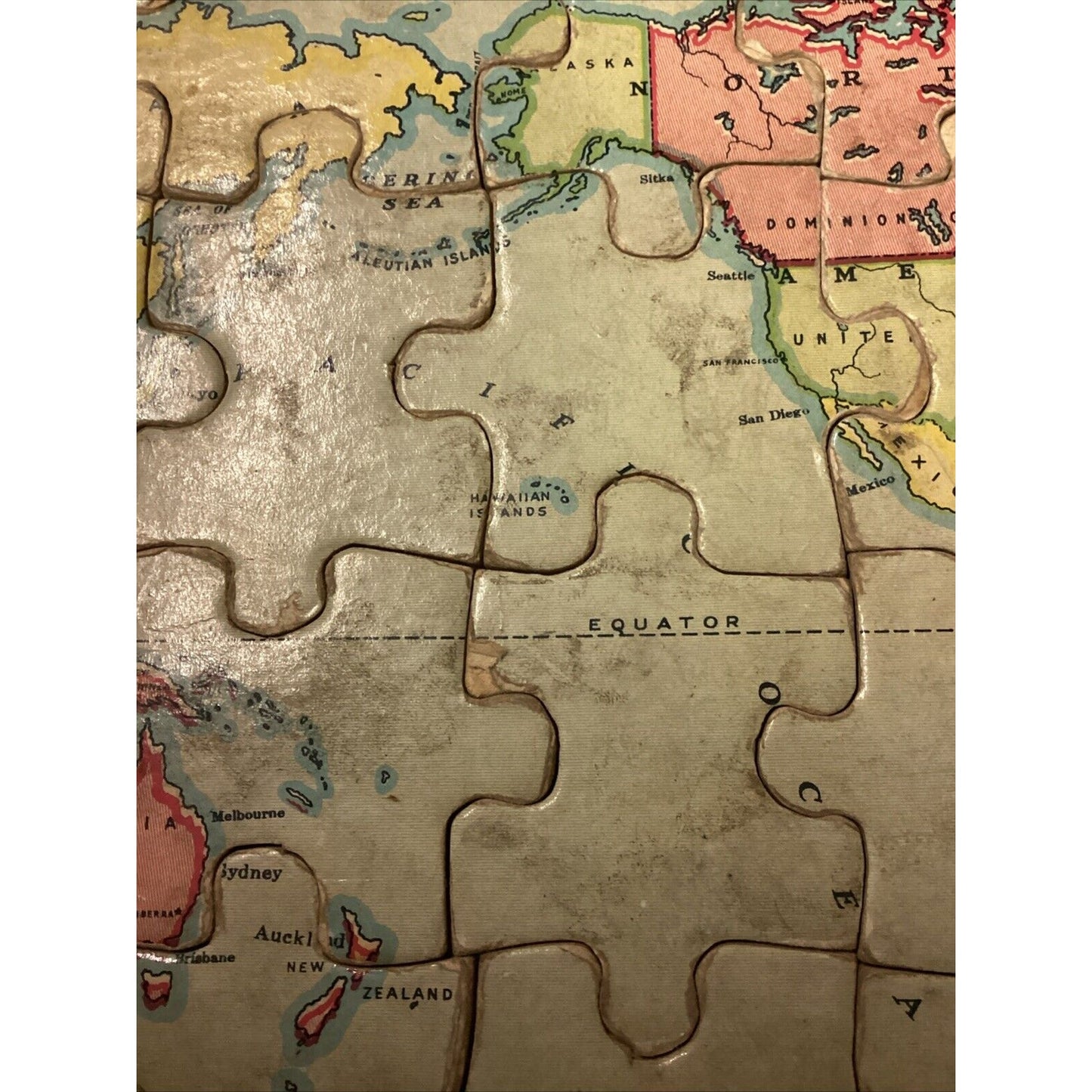 Vintage Wooden Jigsaw Puzzle Of The World On Mercator’s Projection - 35 Pieces