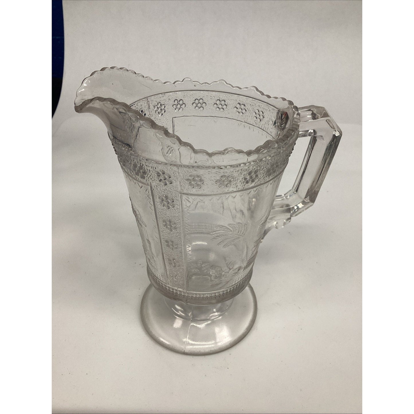 2 Antique Victorian 1880s Adams & Co. EAPG “Egyptian” Pattern Glass Pitcher – 6”