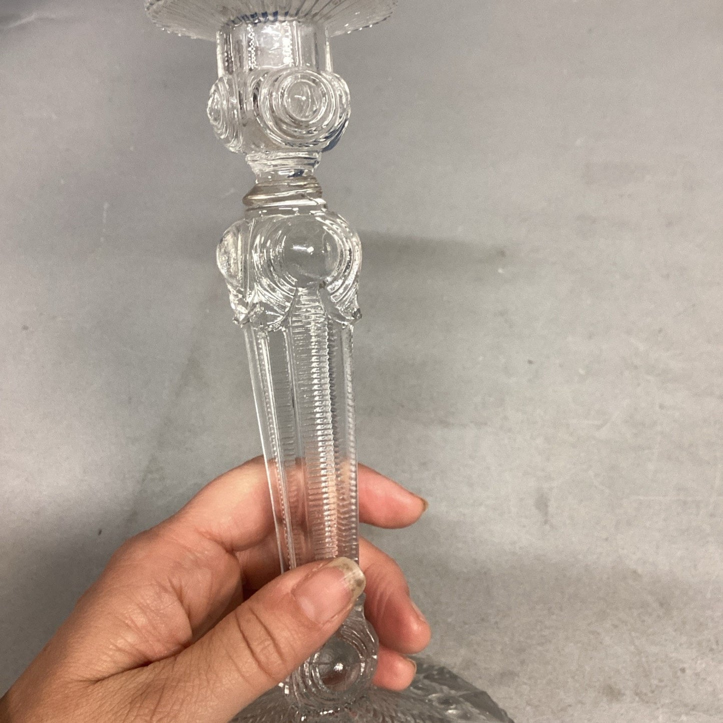 Elegant Antique Bayel Louis XV Candlestick 8.5" Clear Pressed Glass