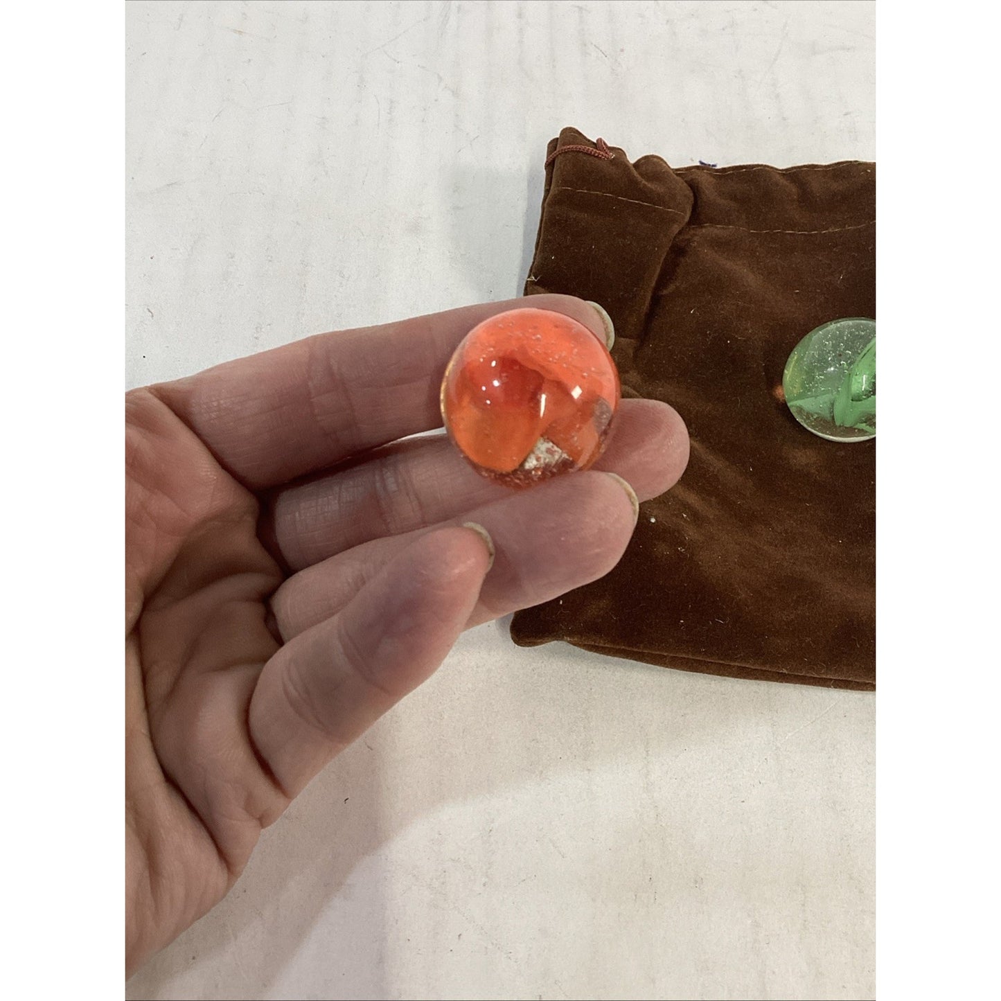 Vintage Lot of 3 Large Glass Shooter Marbles With Pouch