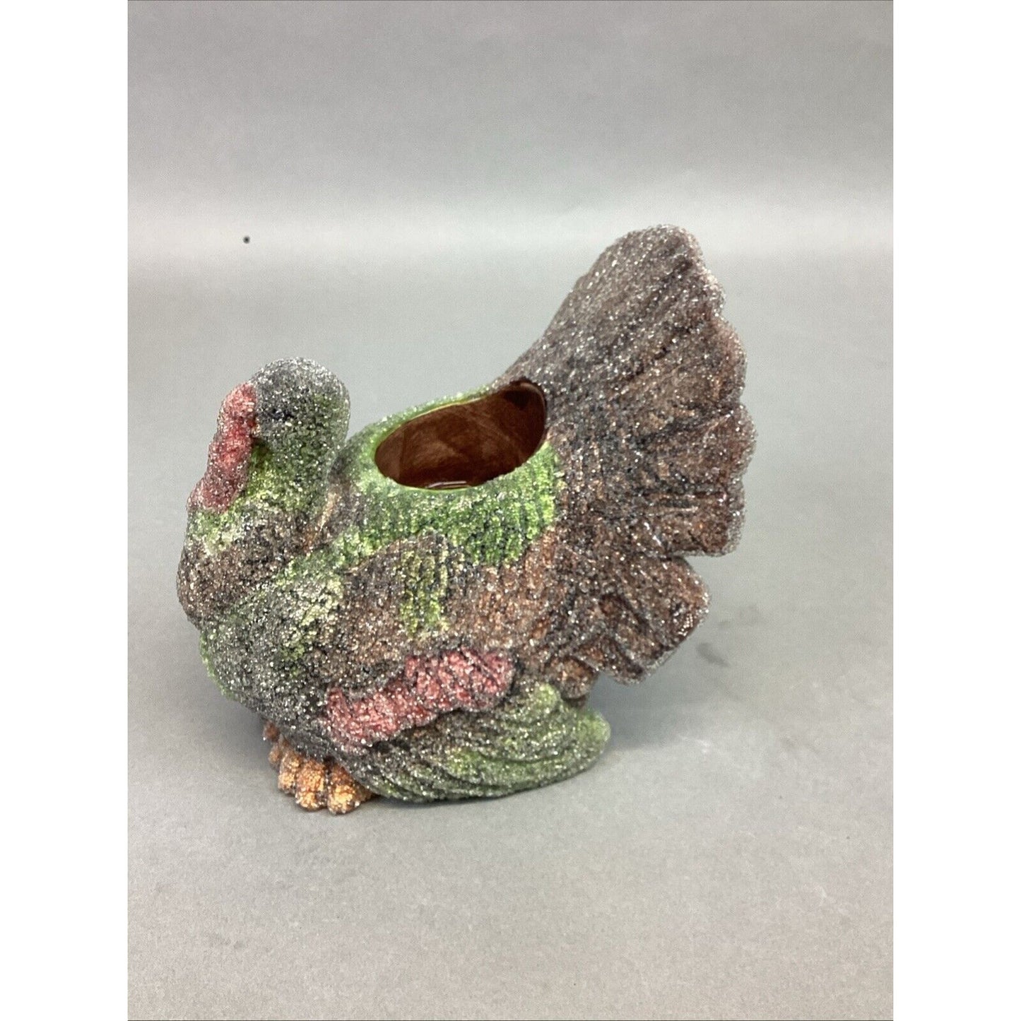 Set Of 2 Frosted Ceramic Turkey Candle Holders - 5x4.5x5.25”