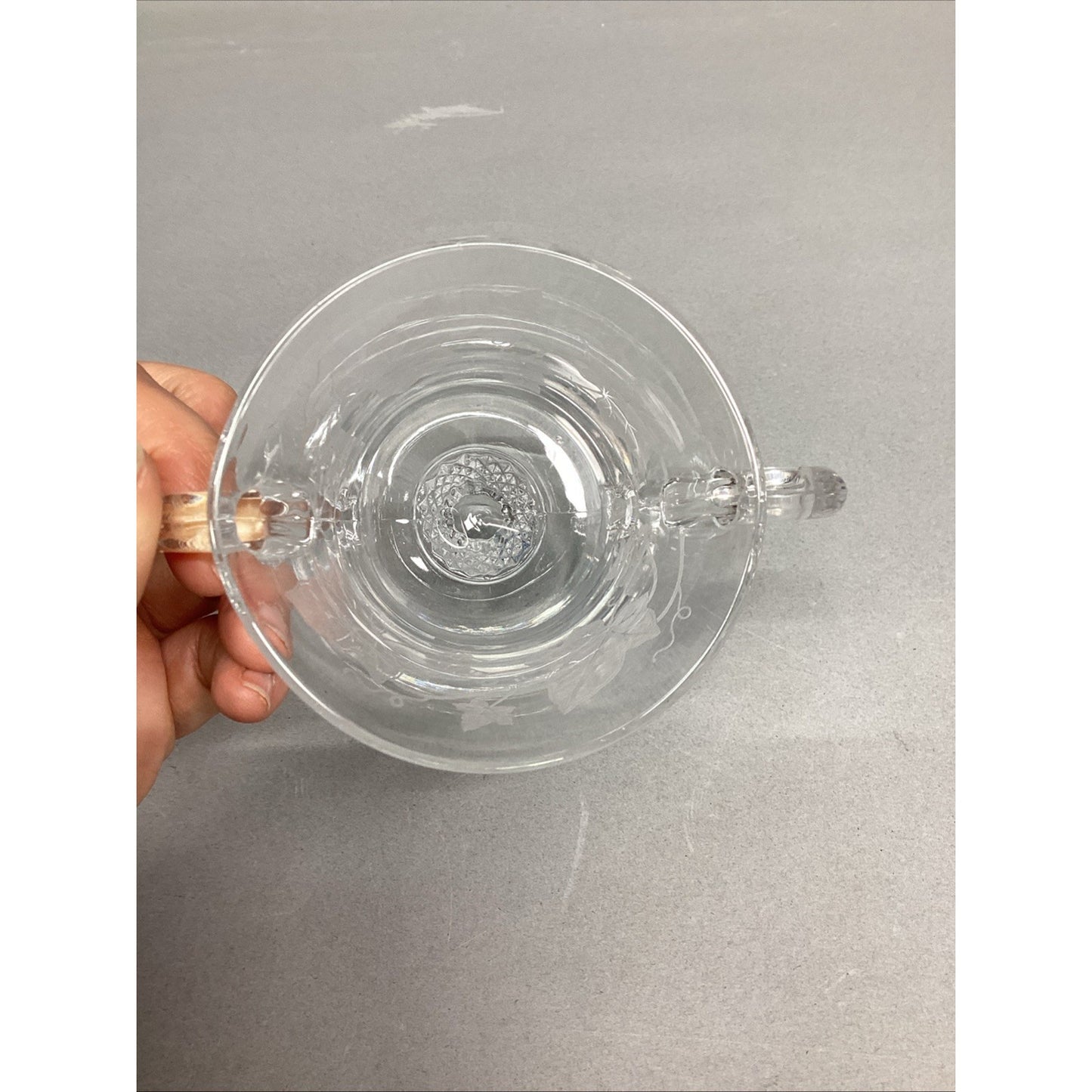 Vintage Glass Leaf Design Creamer And Sugar