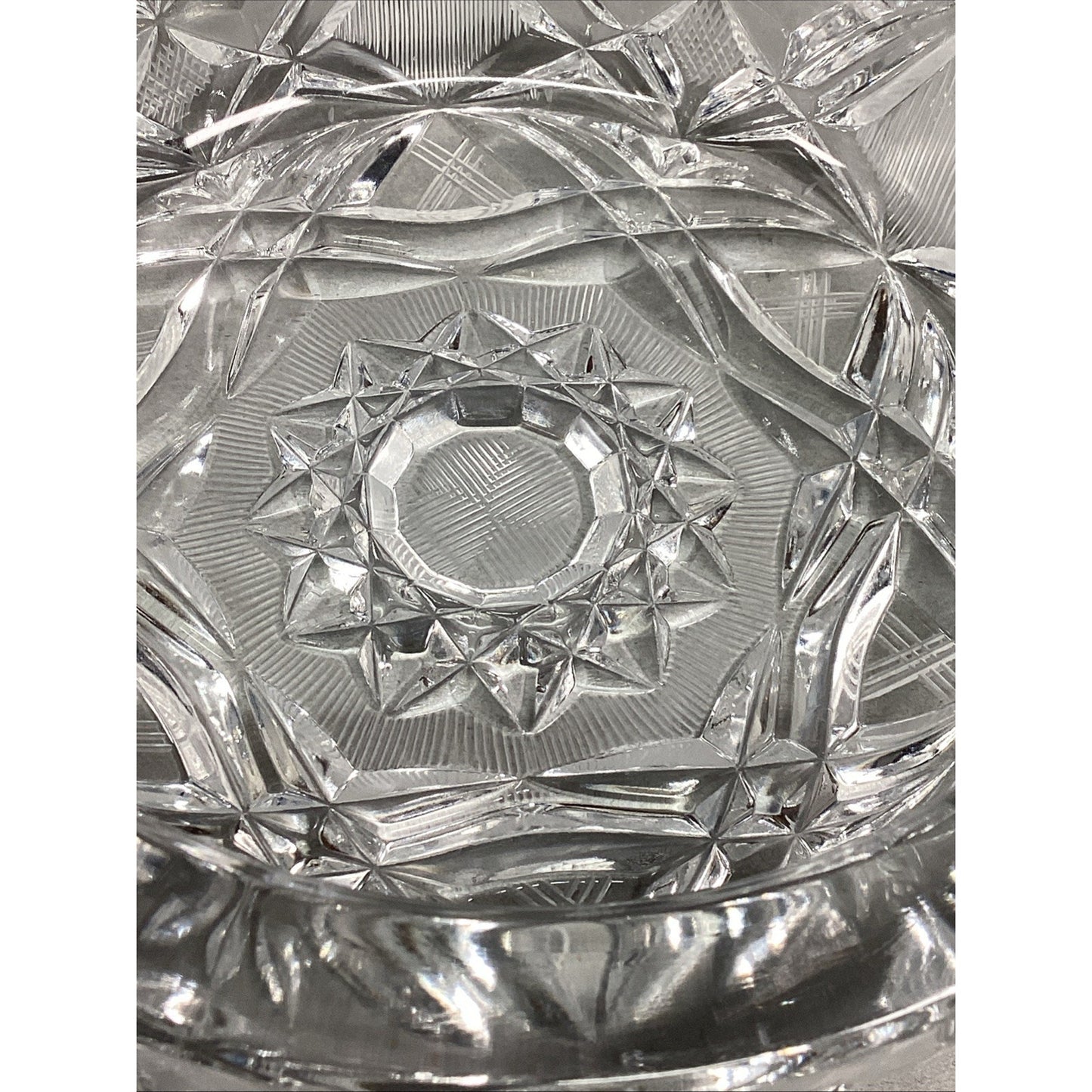 Set Of 2 Vintage Large Heavy Cut Glass Crystal Ashtrays - 6”D