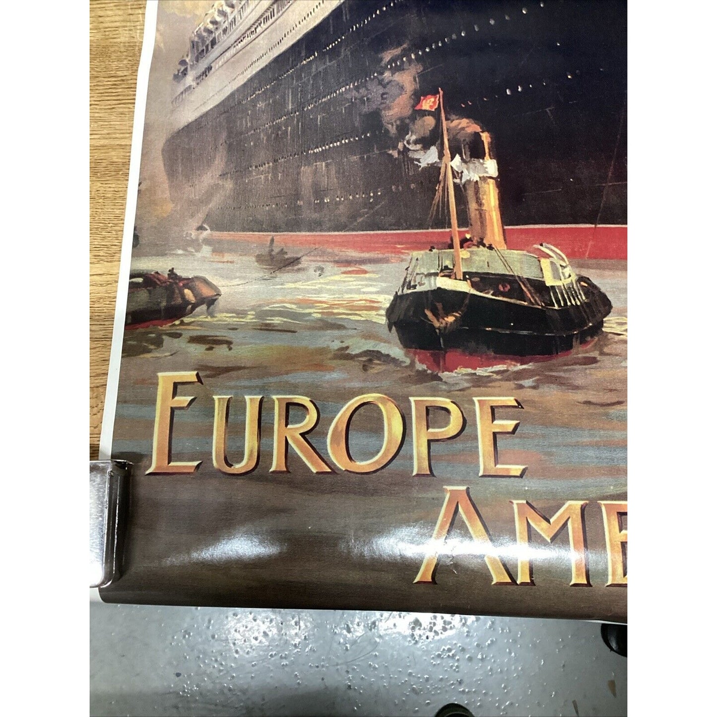 Vintage 1983 Cunard Aquitania Europe America Litho Print - 38”x23.5