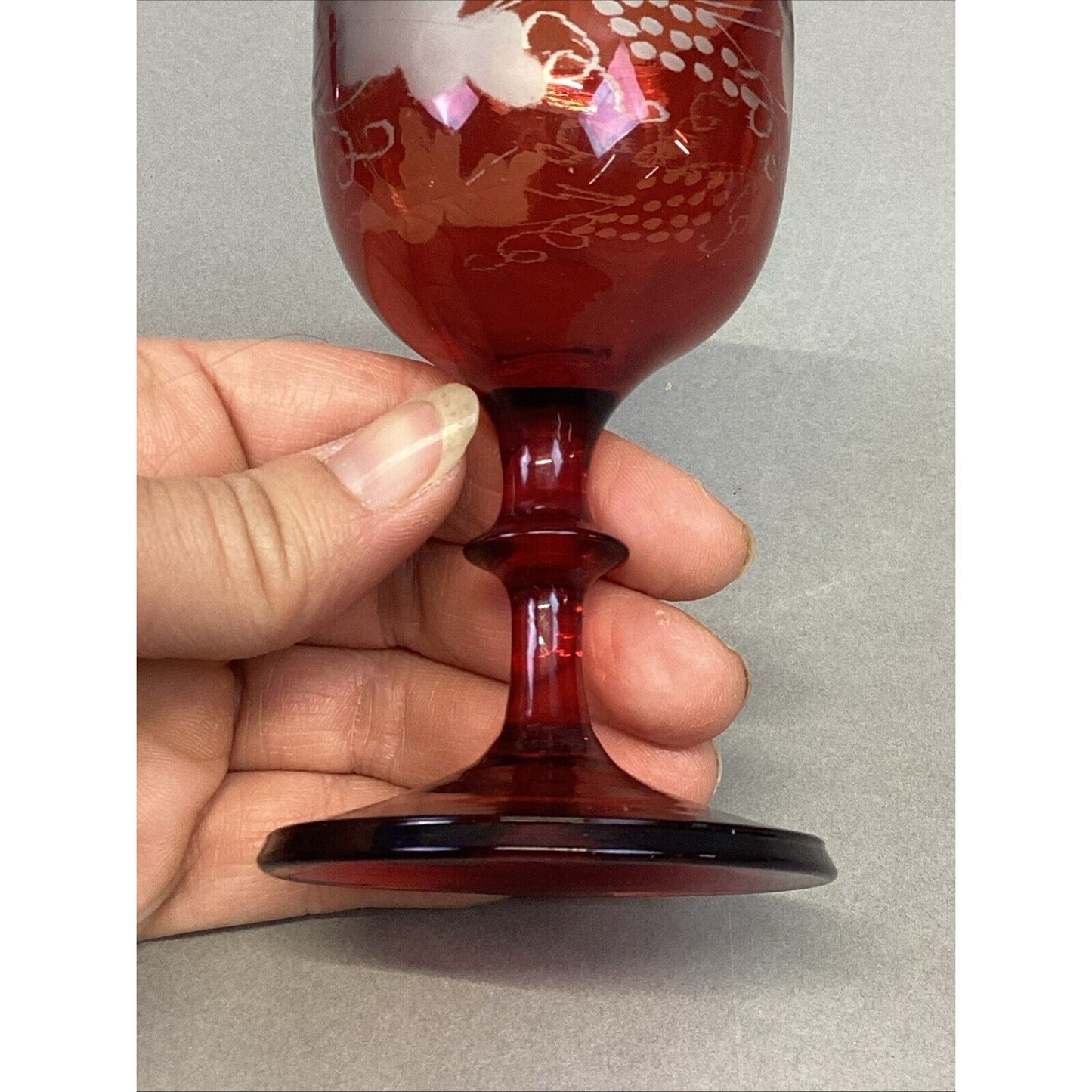 Antique Small Crystal Bohemian Red Ruby Acid Etched Glass - 4.25”